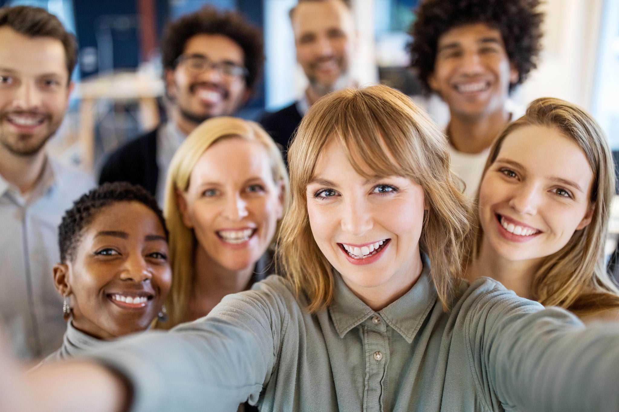 Successful business team taking selfie