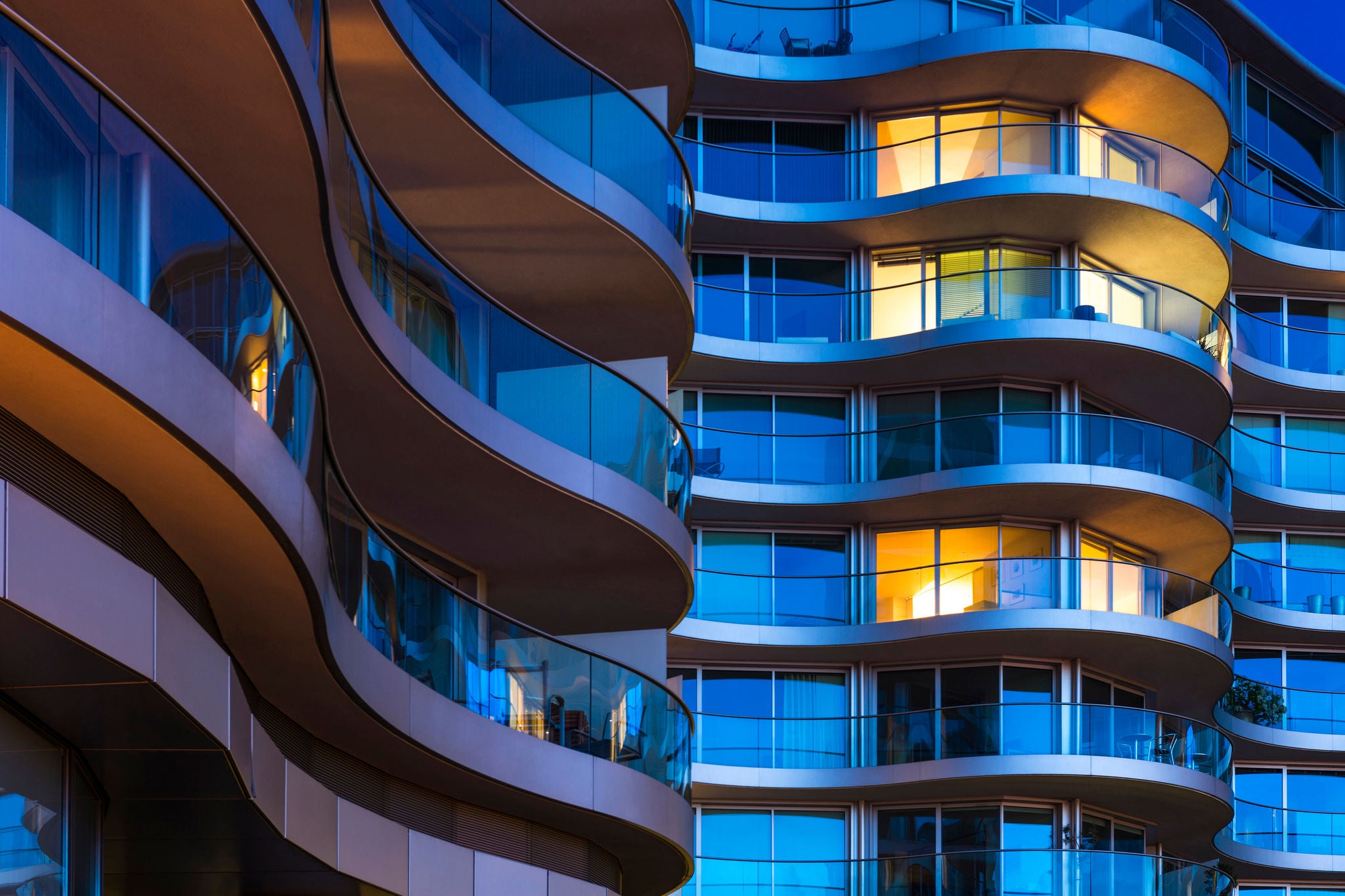 Balcony of Modern Building at Night in London