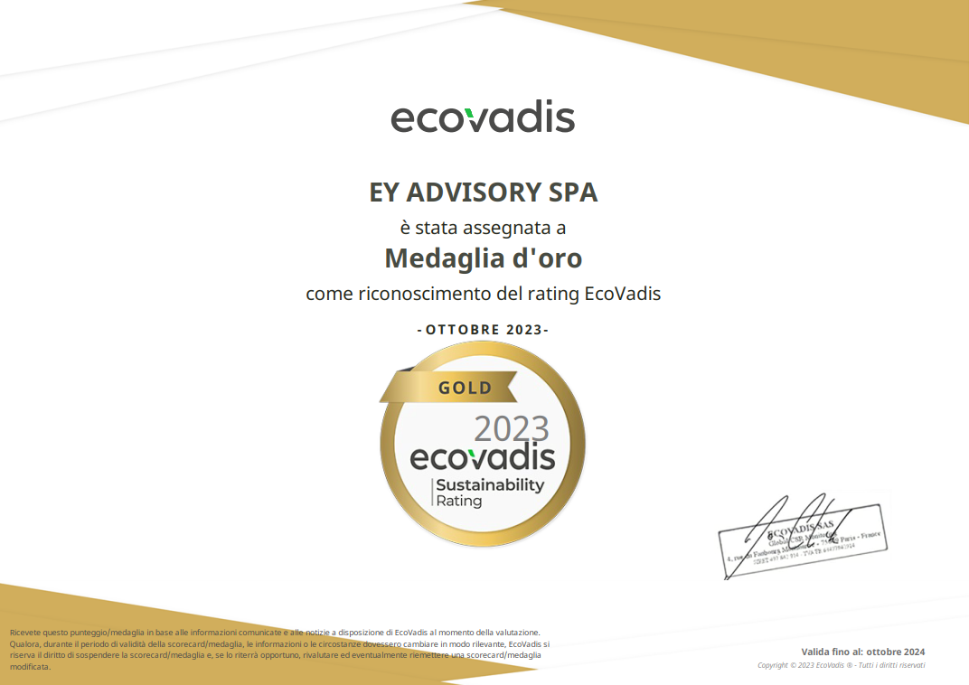 EY advisory SPA gold medal certificate