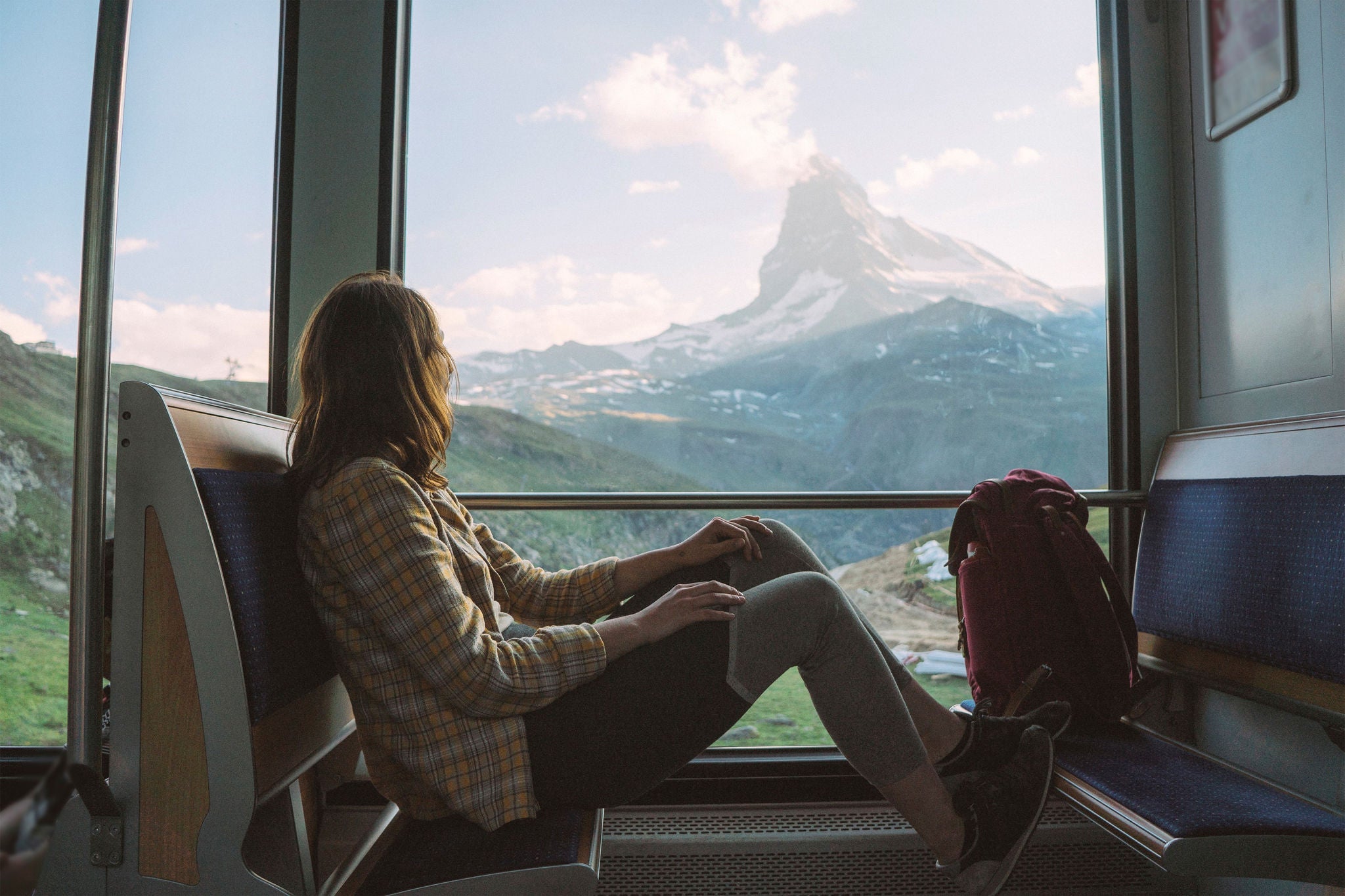  woman travelling in gornergrat train