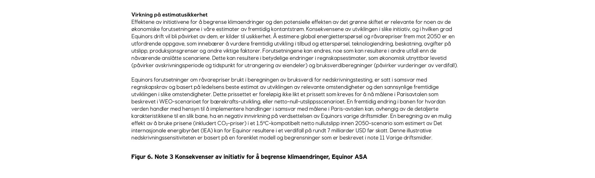 Figur 6: Note 3 Konsekvenser av initiativ for å begrense klimaendringene, Equinor ASA