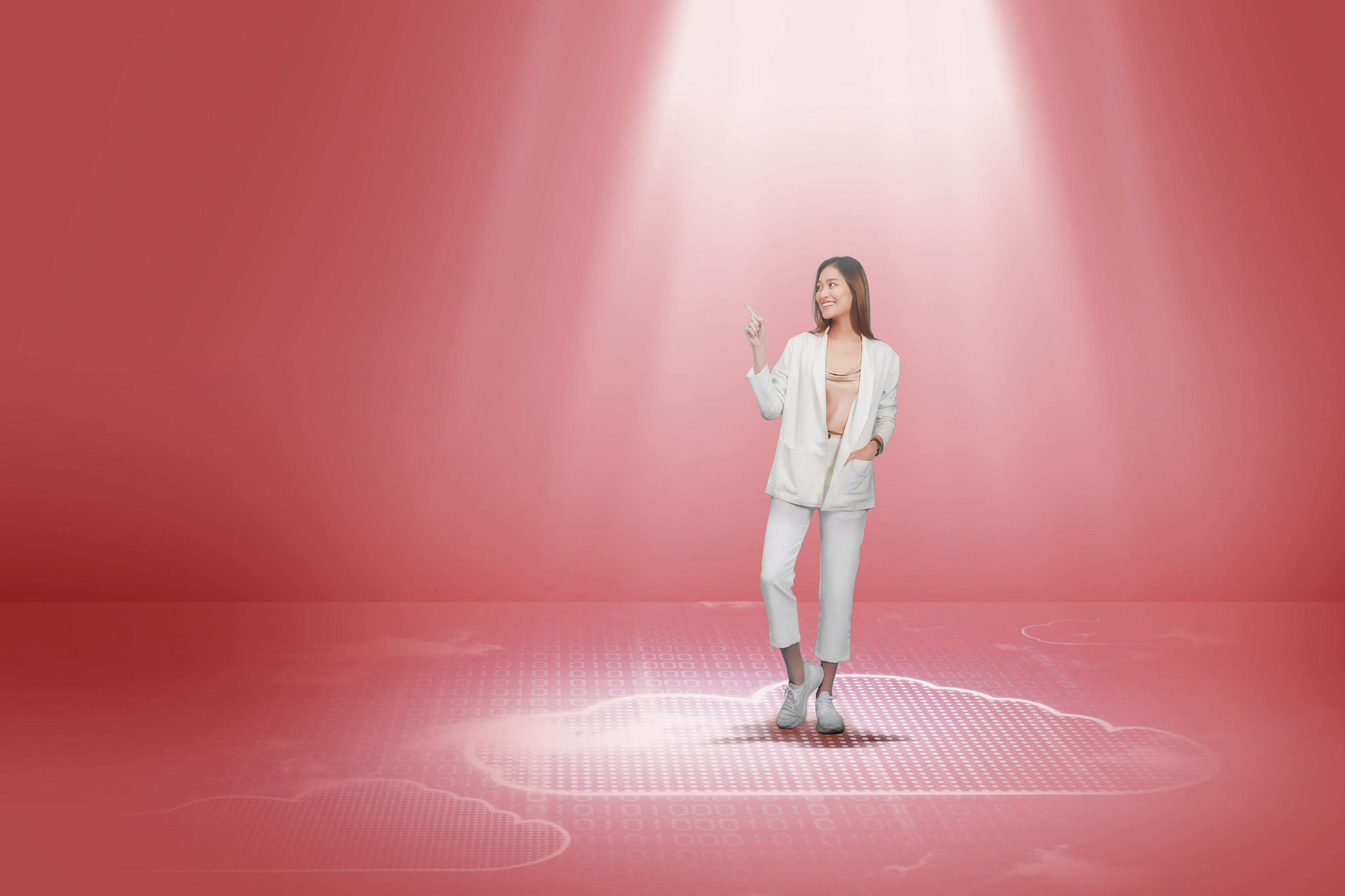 Rays falling on a girl standing at center