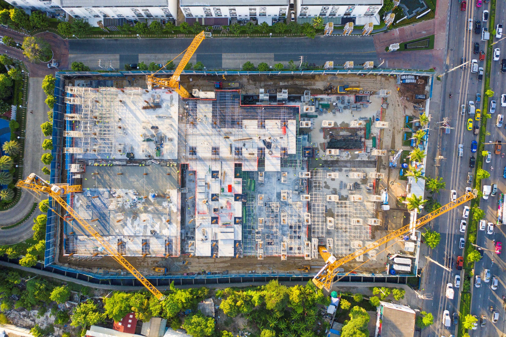 EY construction site drone point of view