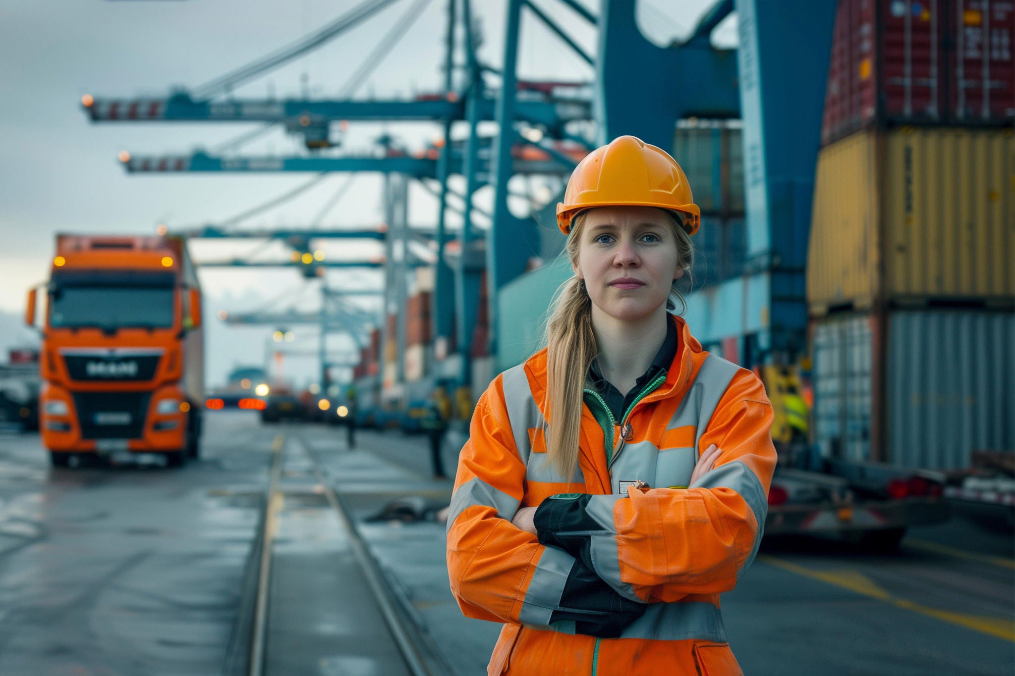 Female worker at a shipping port