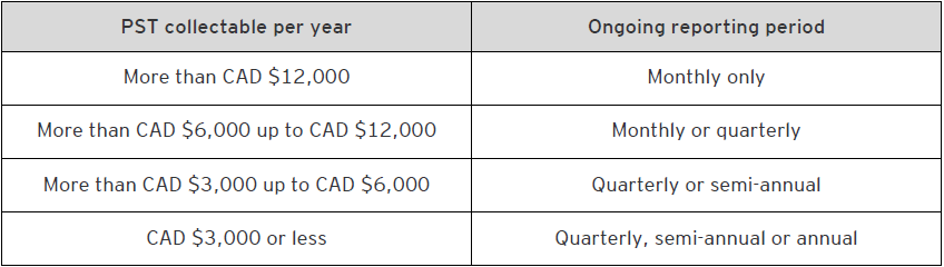 Table registrant’s reporting periods