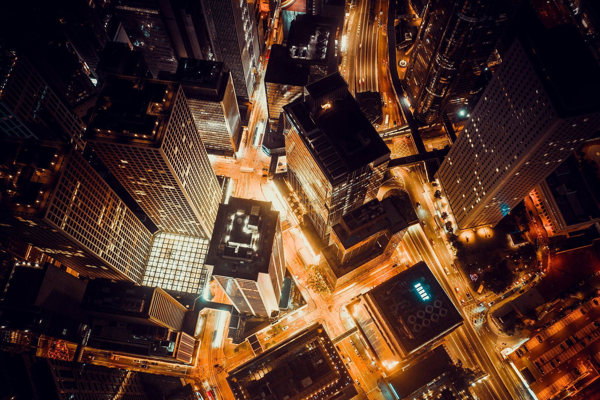 Aerial view of Hong Kong lights at night