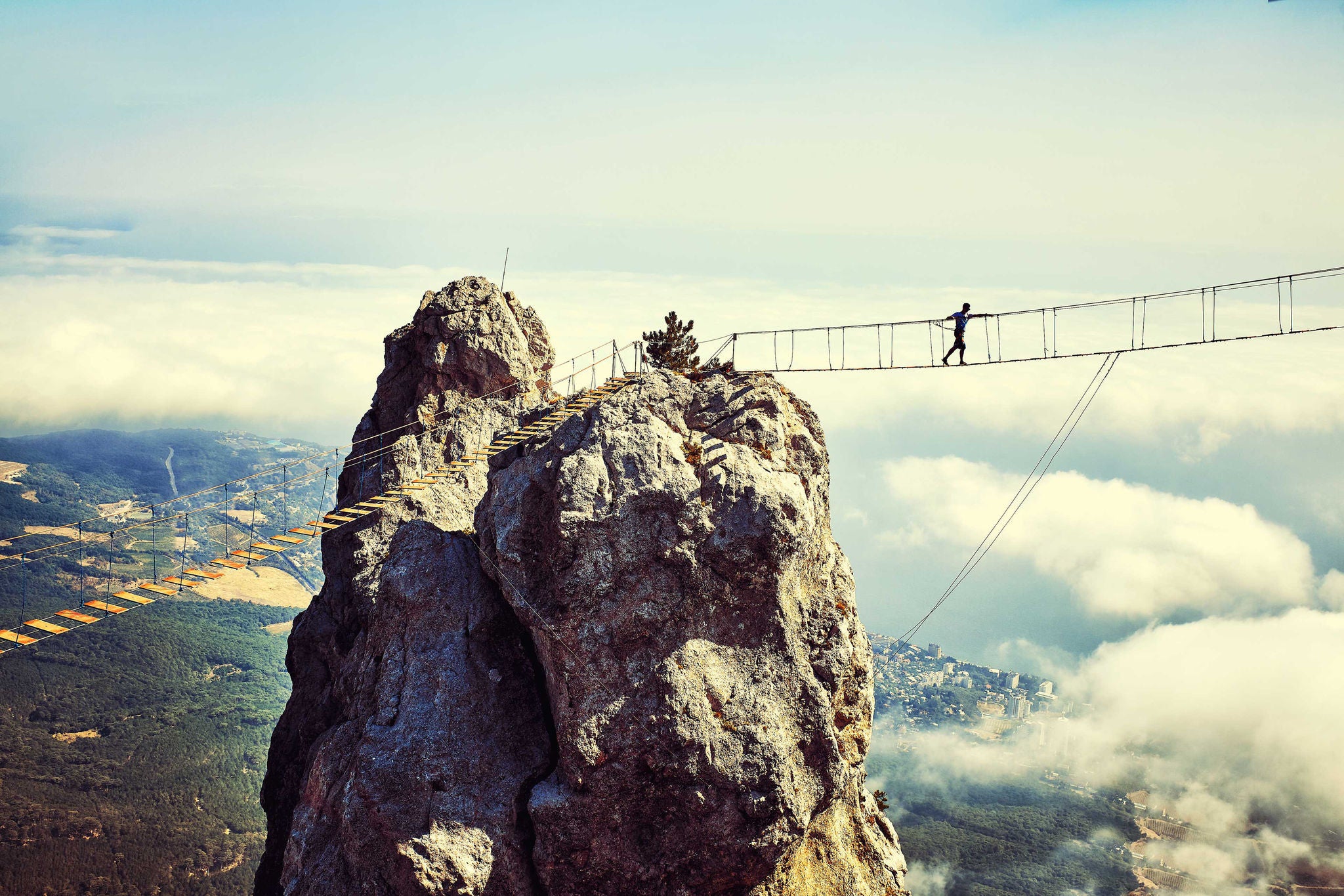 Man walking in a bridge