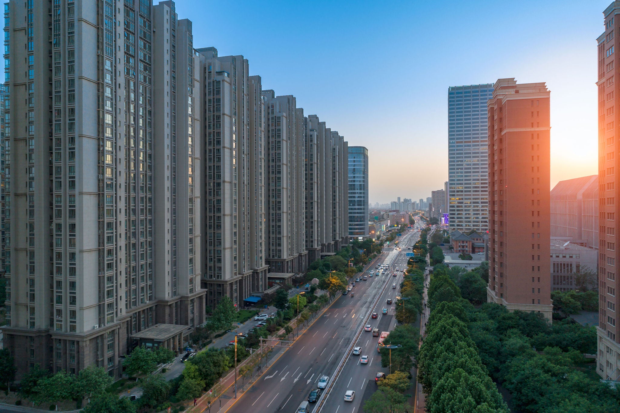 Wide angle view of a city