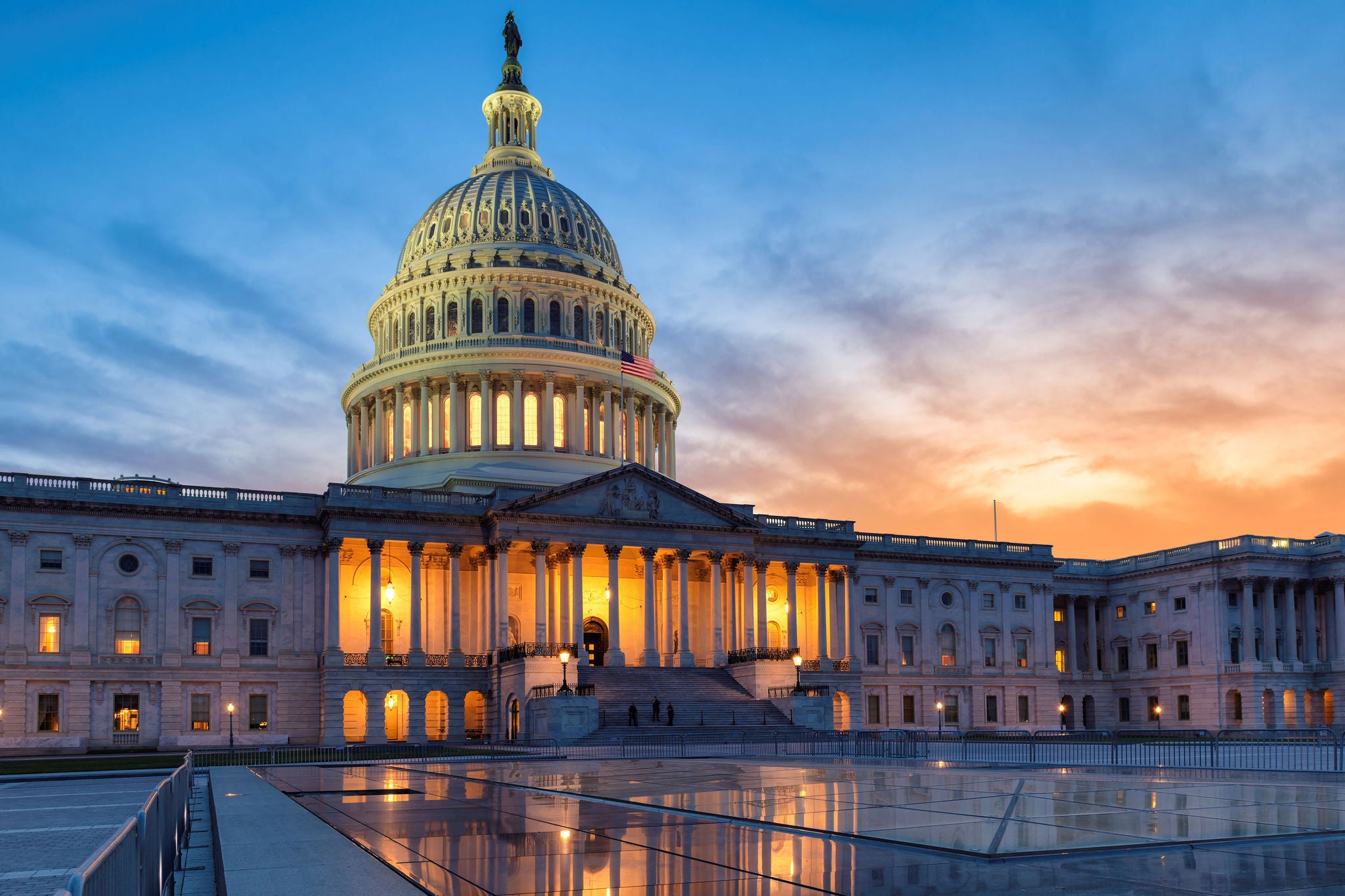 US Capitol building at sunset, Washington DC, USA.