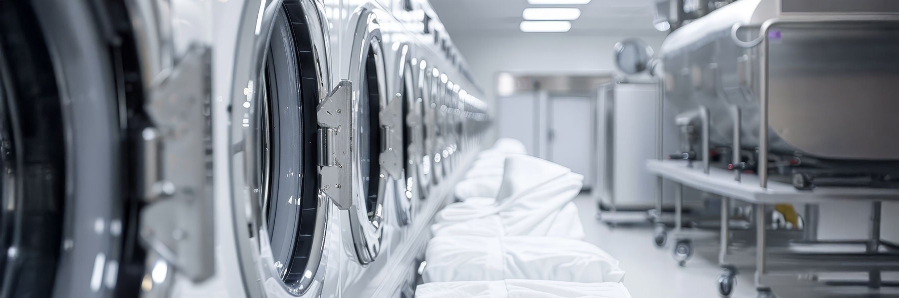 Professional laundry service provides clean white linens for institutions and industries