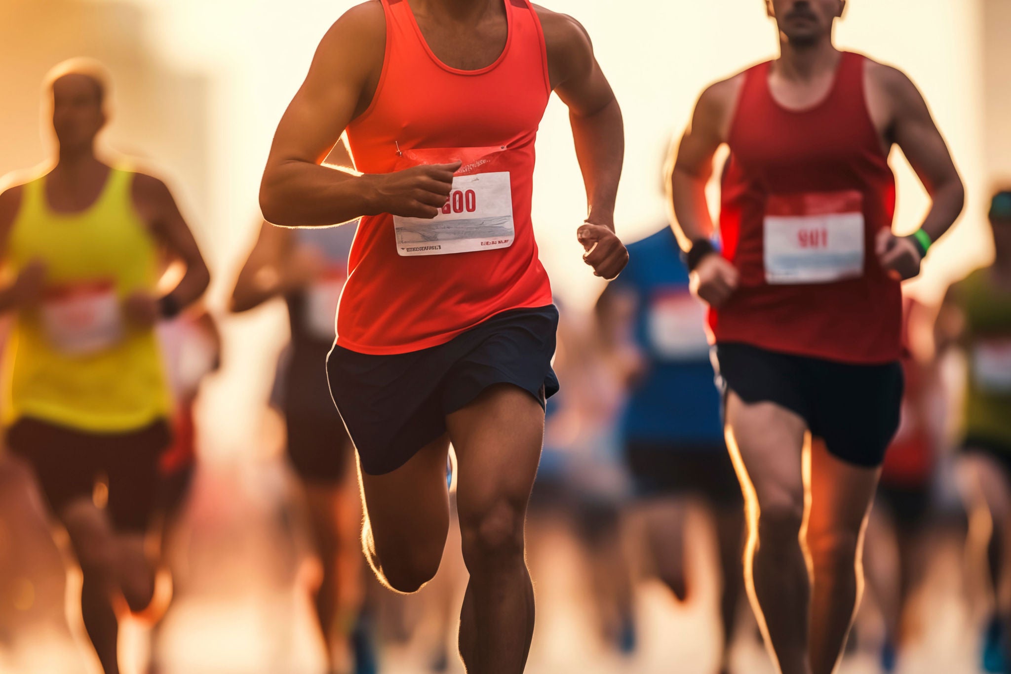 Runners in a marathon, displaying speed and endurance in an athletic competition.