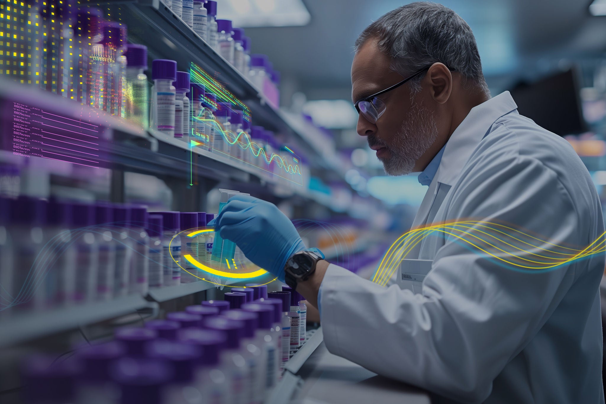 Male scientist examining samples in a laboratory setting