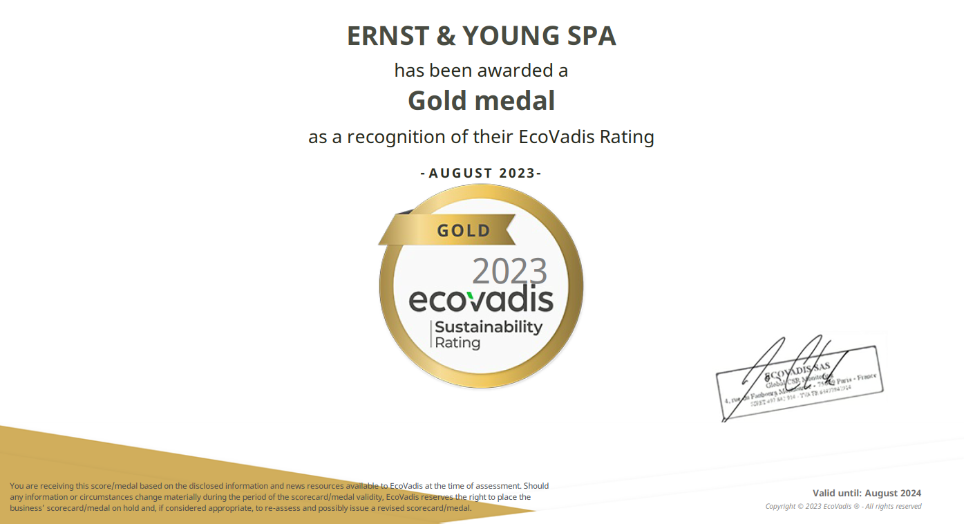 EY SPA gold medal certificate