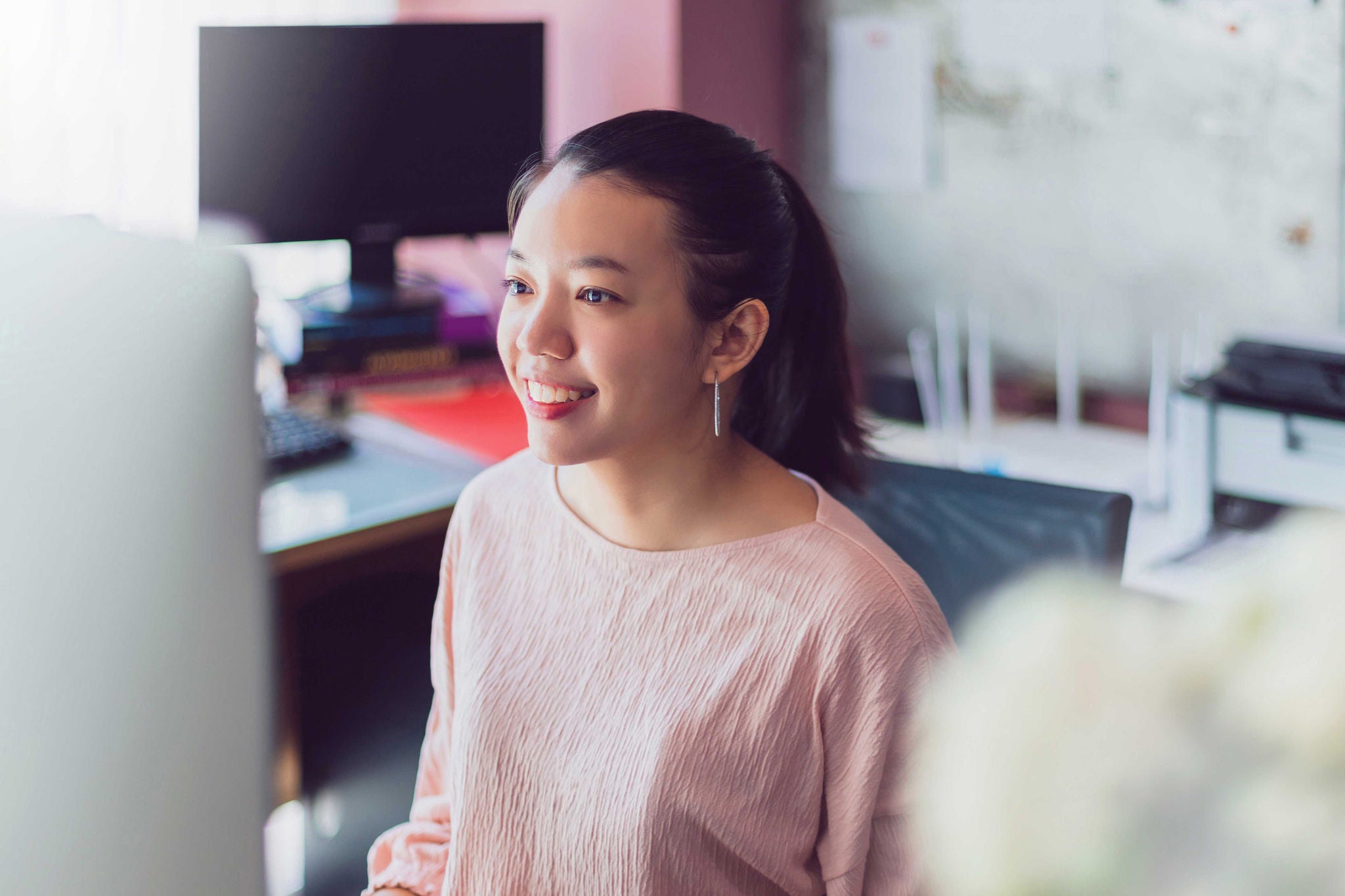 Asian business woman working from home