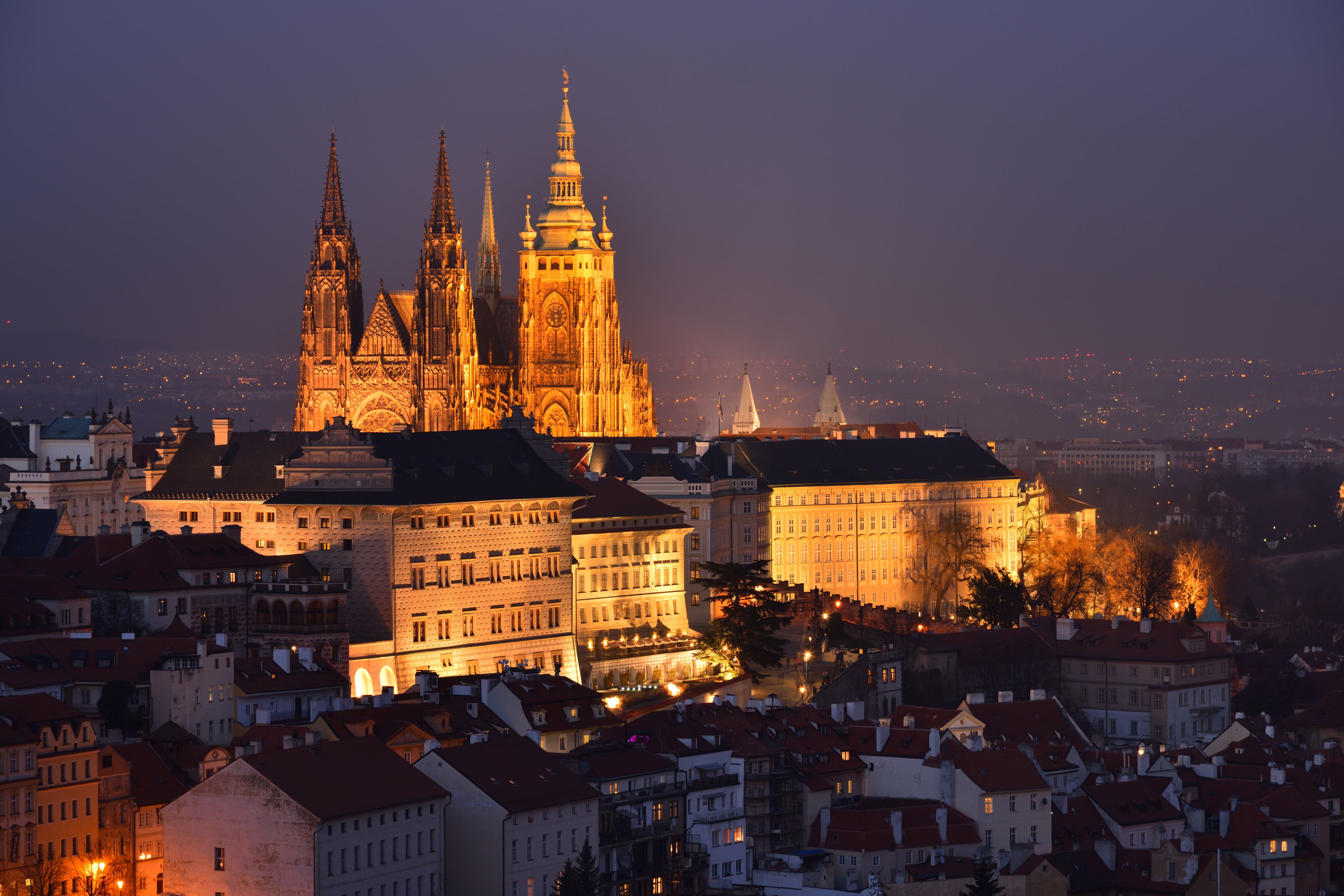 Evening view of prague castle from petrin hill