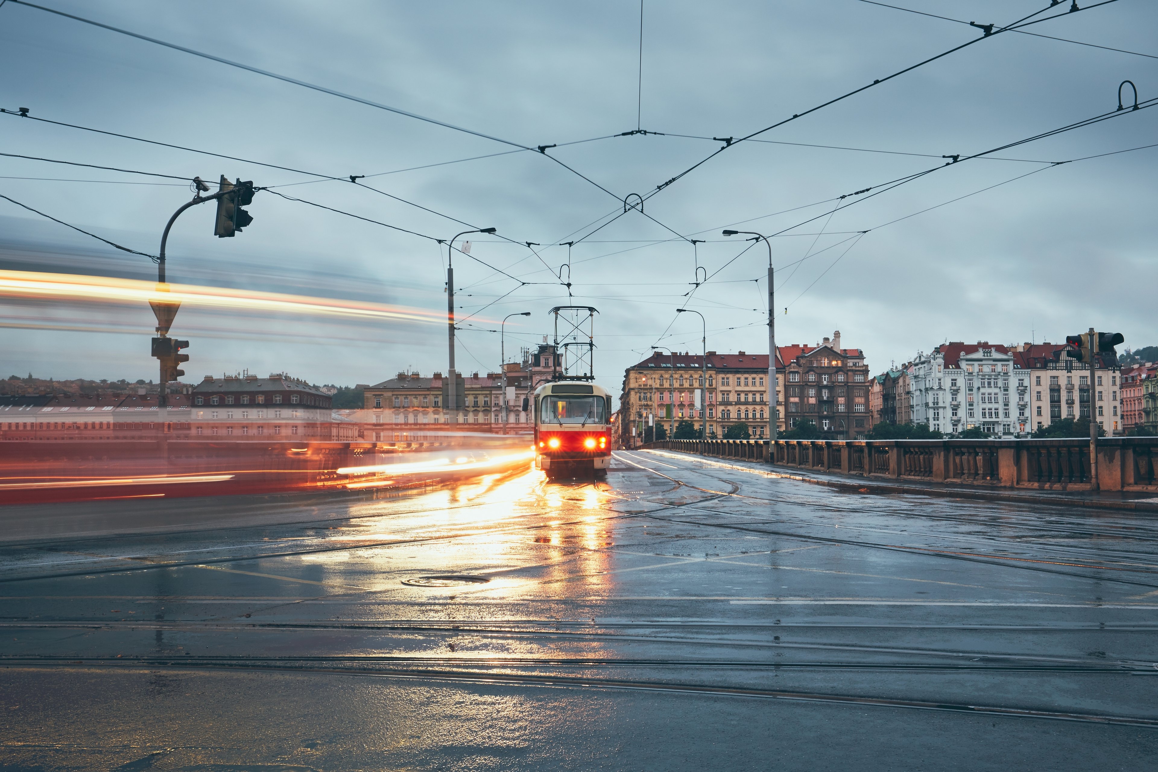 Image of tram Moving on road