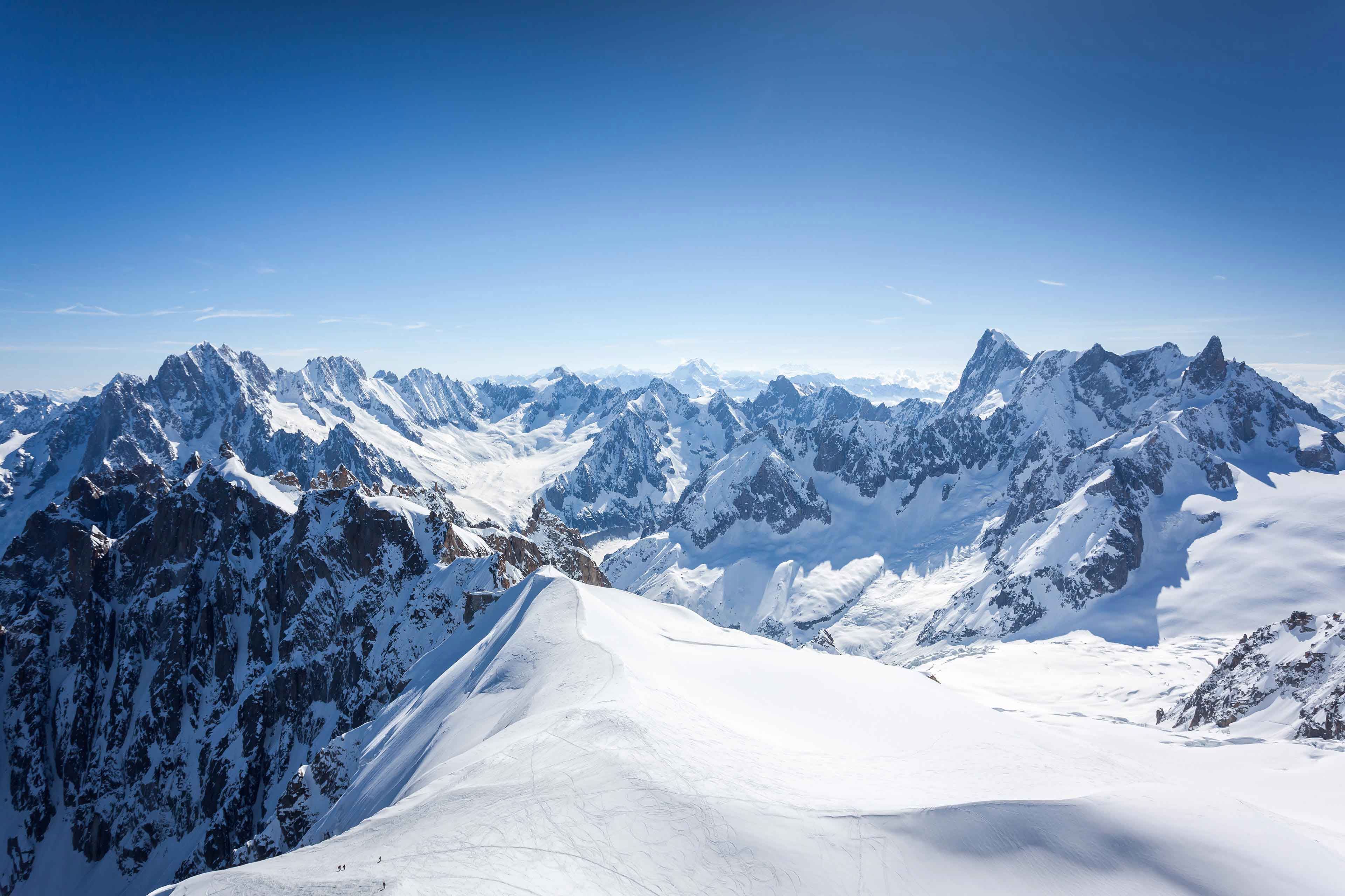 Blick auf die Alpen von der Aiguille du midi, Chamonix, Frankreich