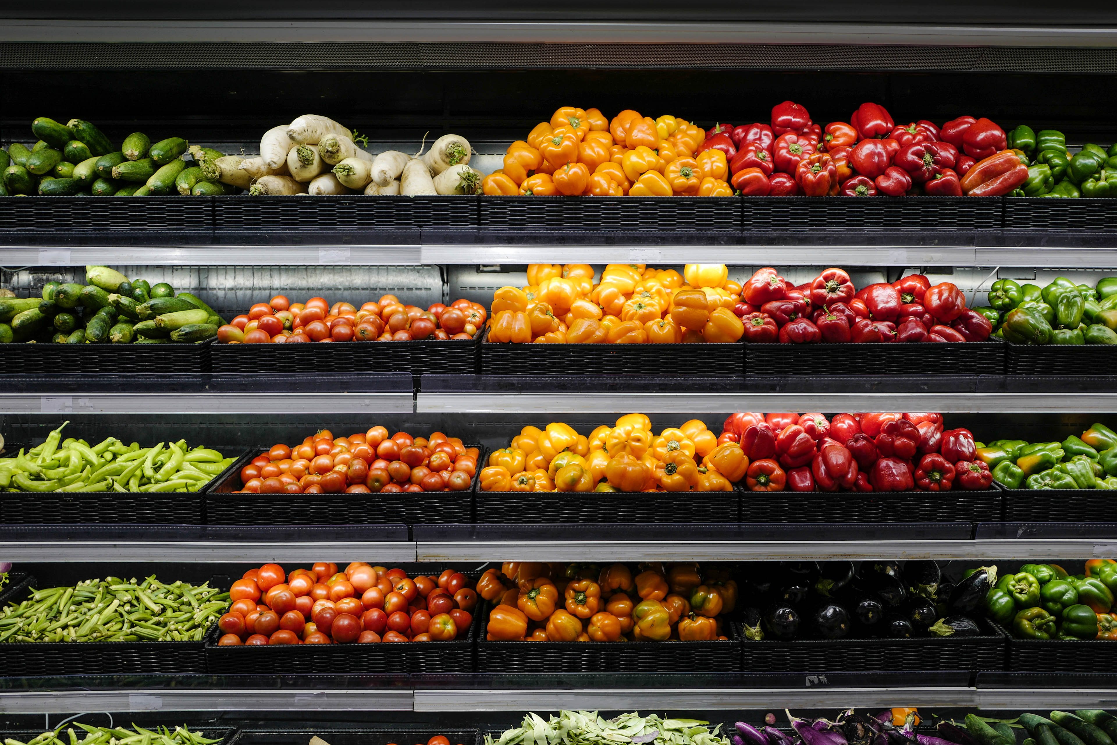 Vegetables stored in supermarket