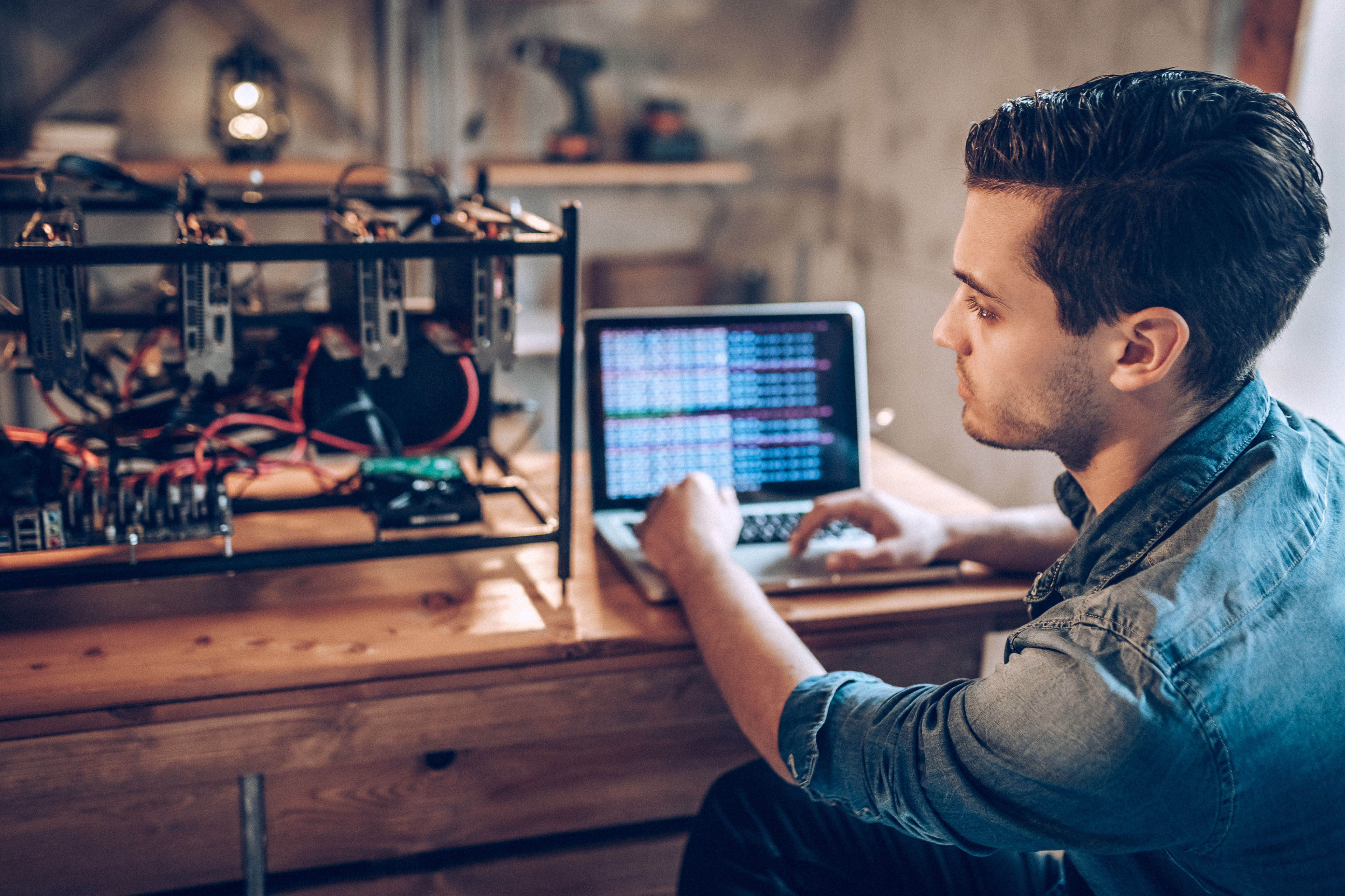 IT guy launching his first mining rig for cryptocurrency