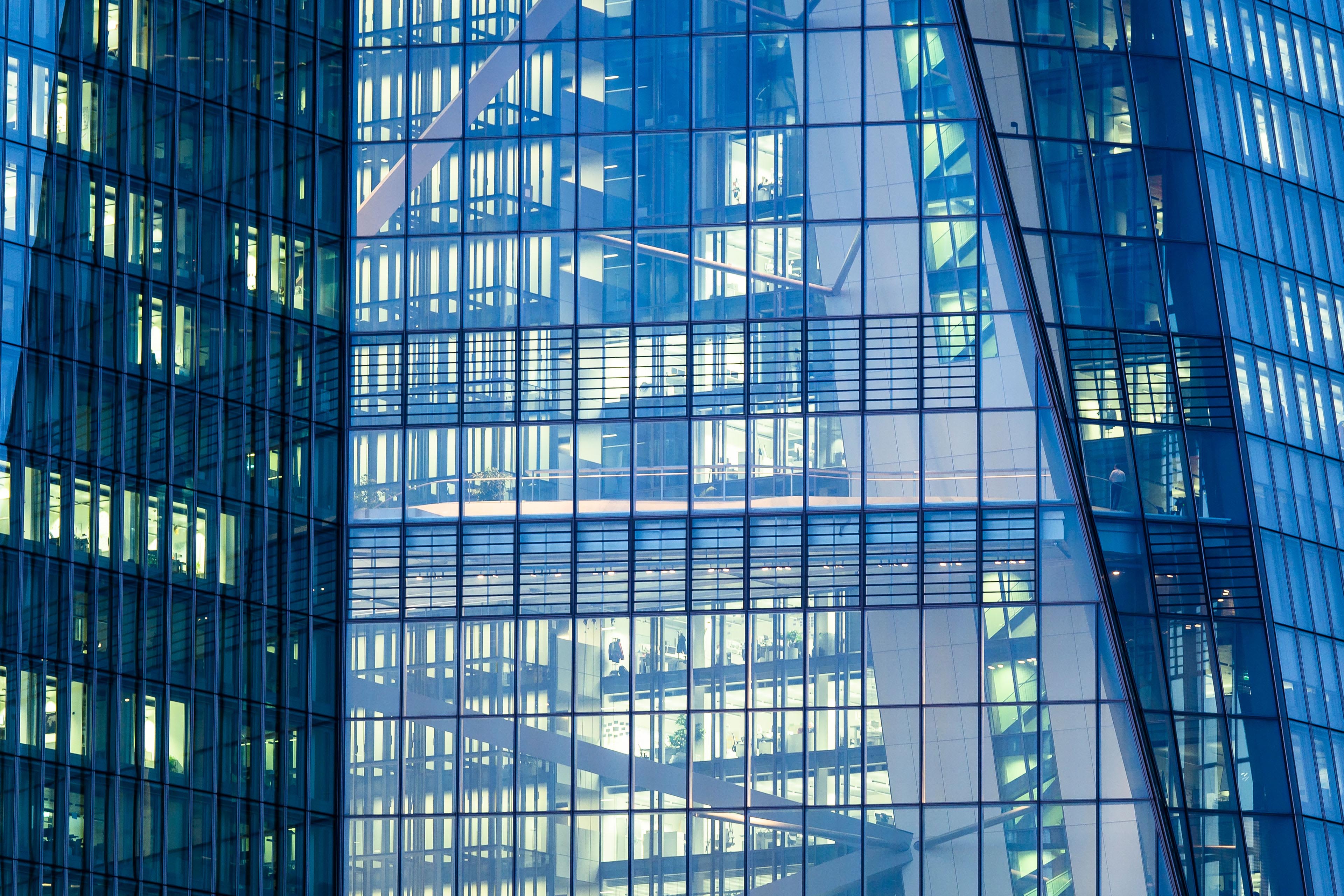 Germany, Hesse, Frankfurt, European Central Bank, detail of glass facade