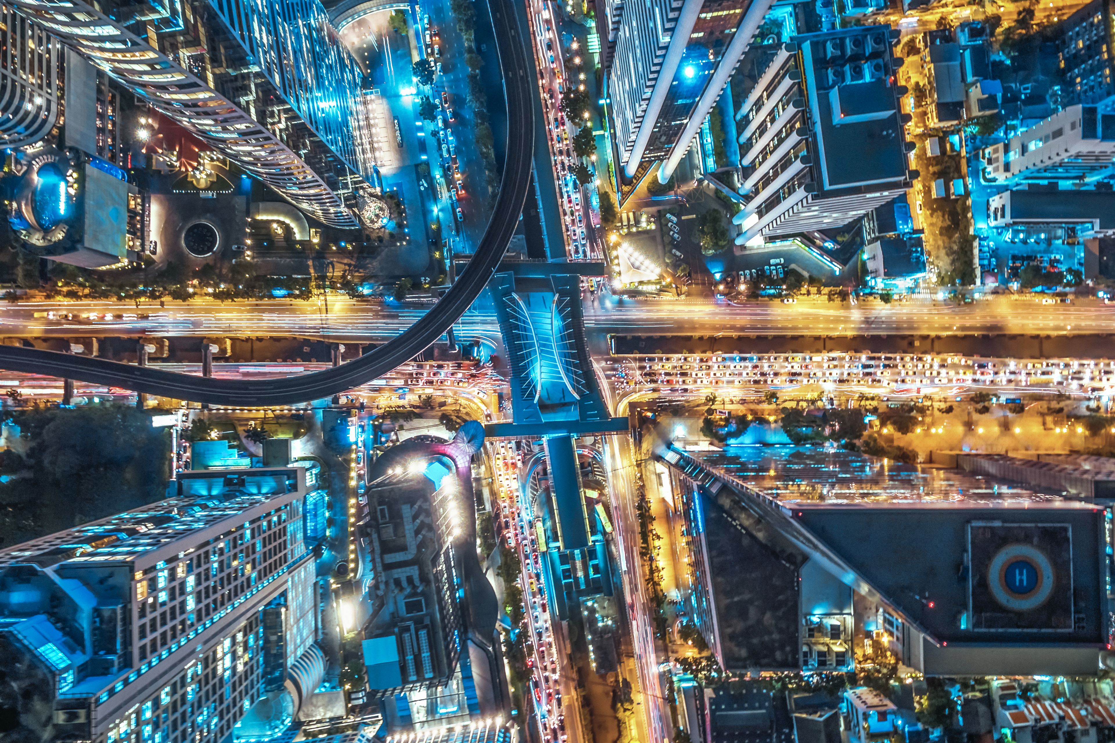 Aerial view of road traffic in city at thailand