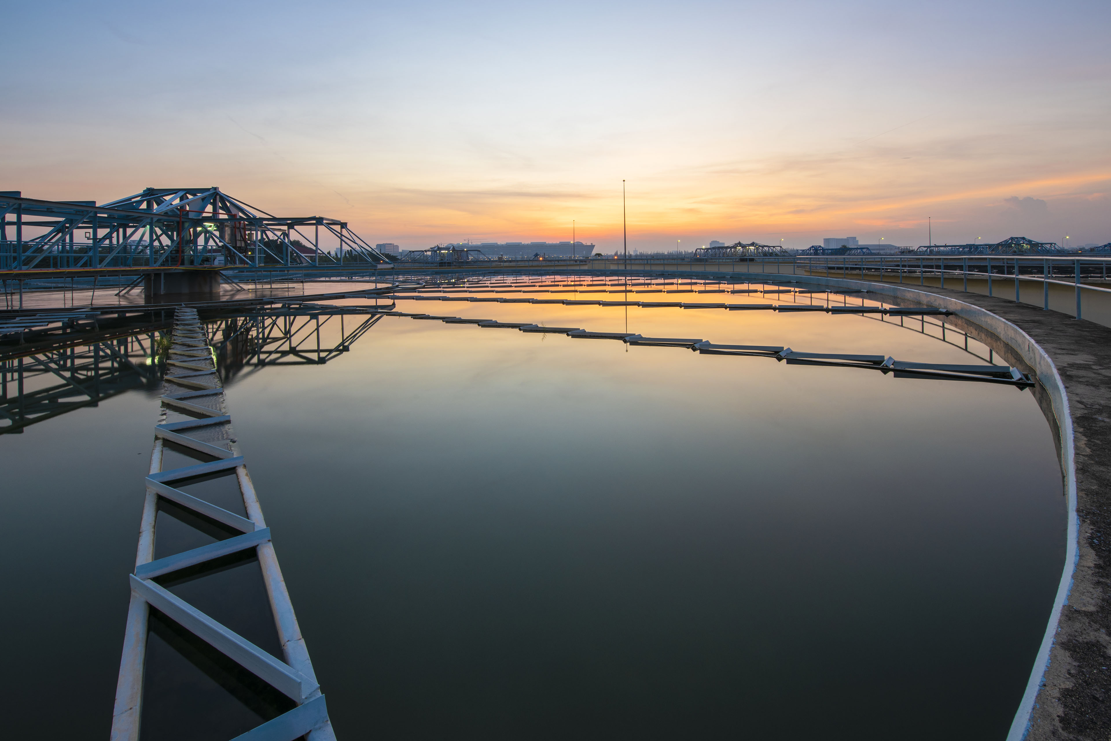 Water treatment plant at sunrise