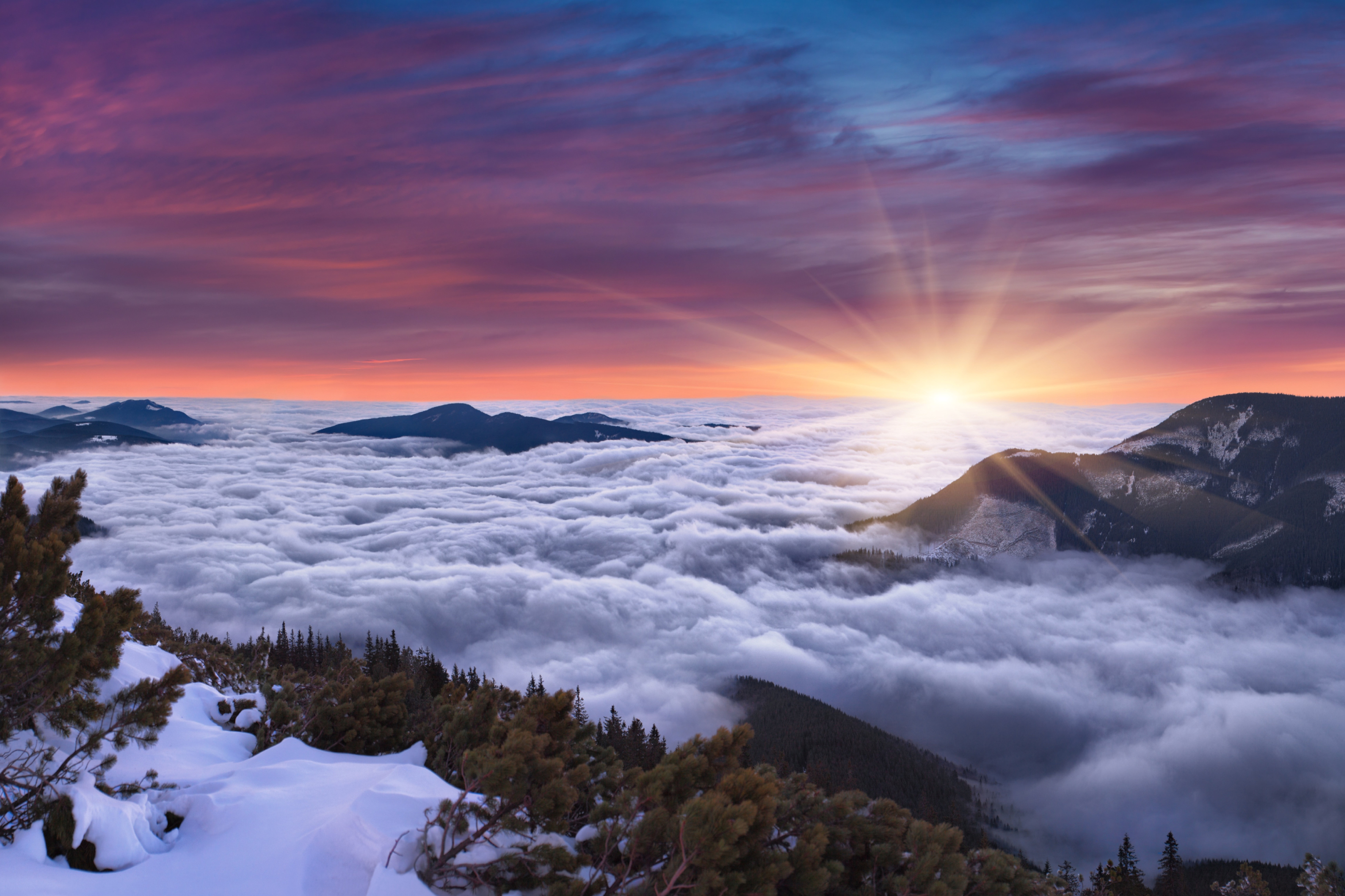 Sunrise view above the clouds