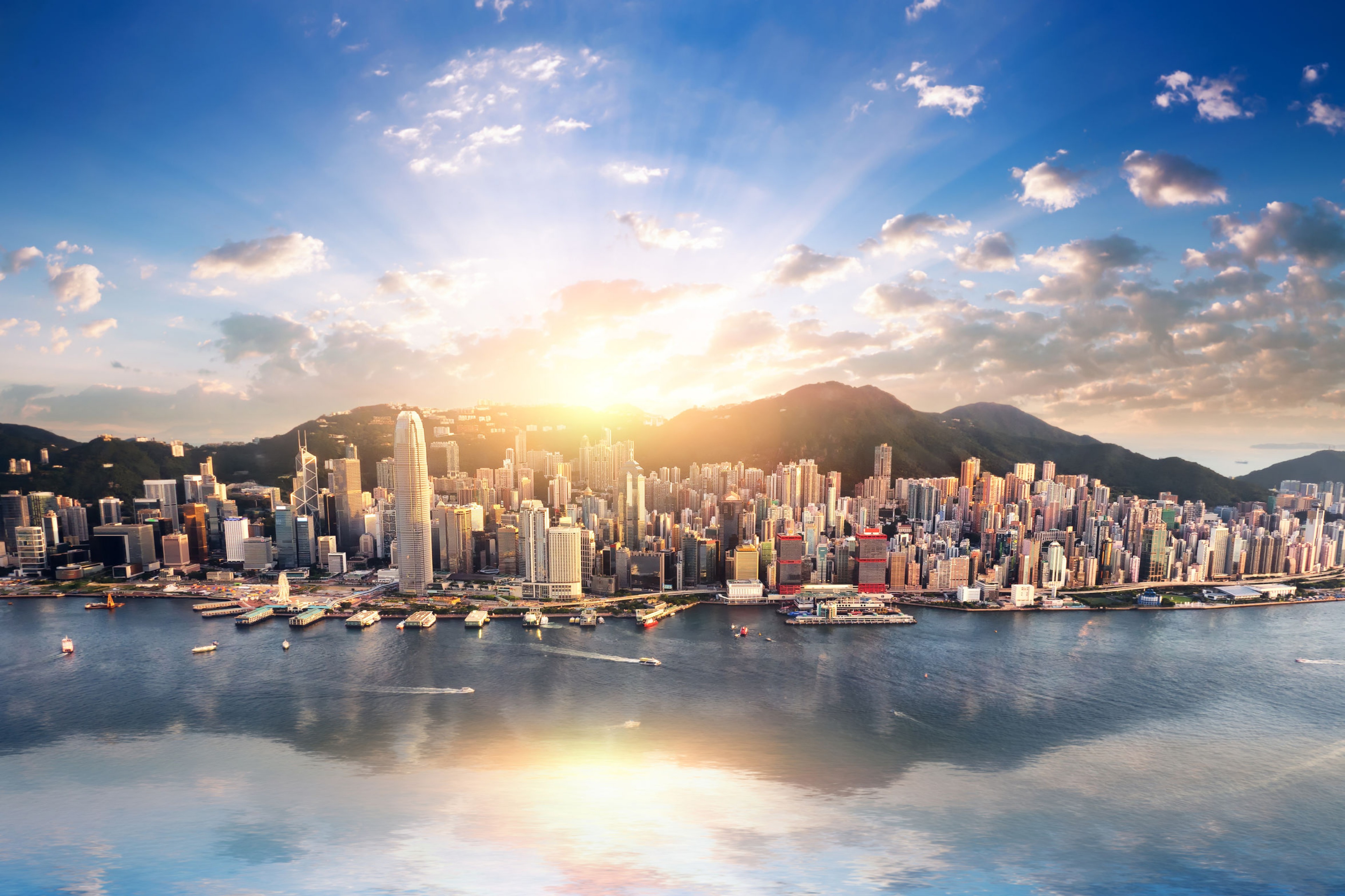 Hong Kong skyline in sun rise 