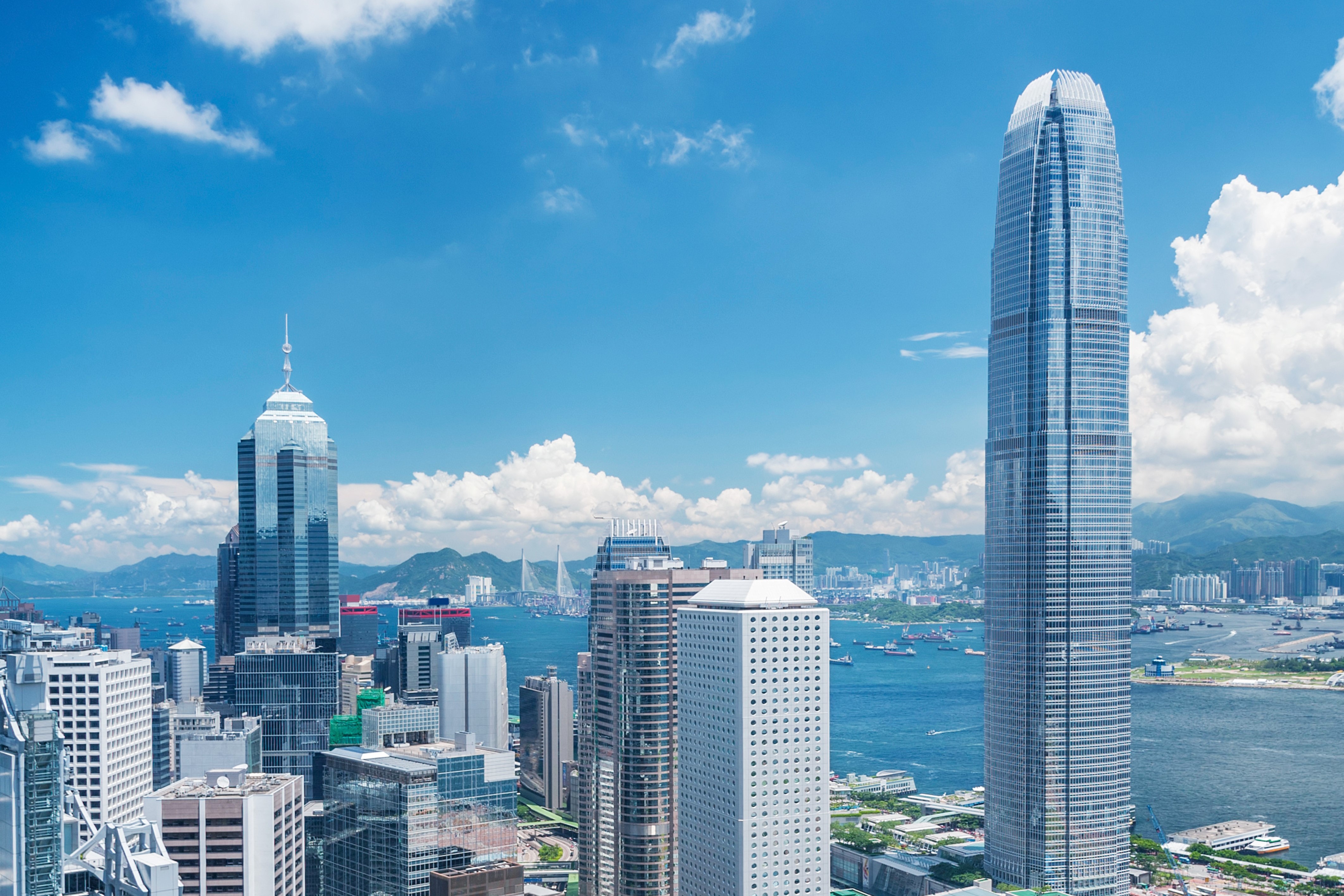  Hong Kong skyscrappers under blue sky 