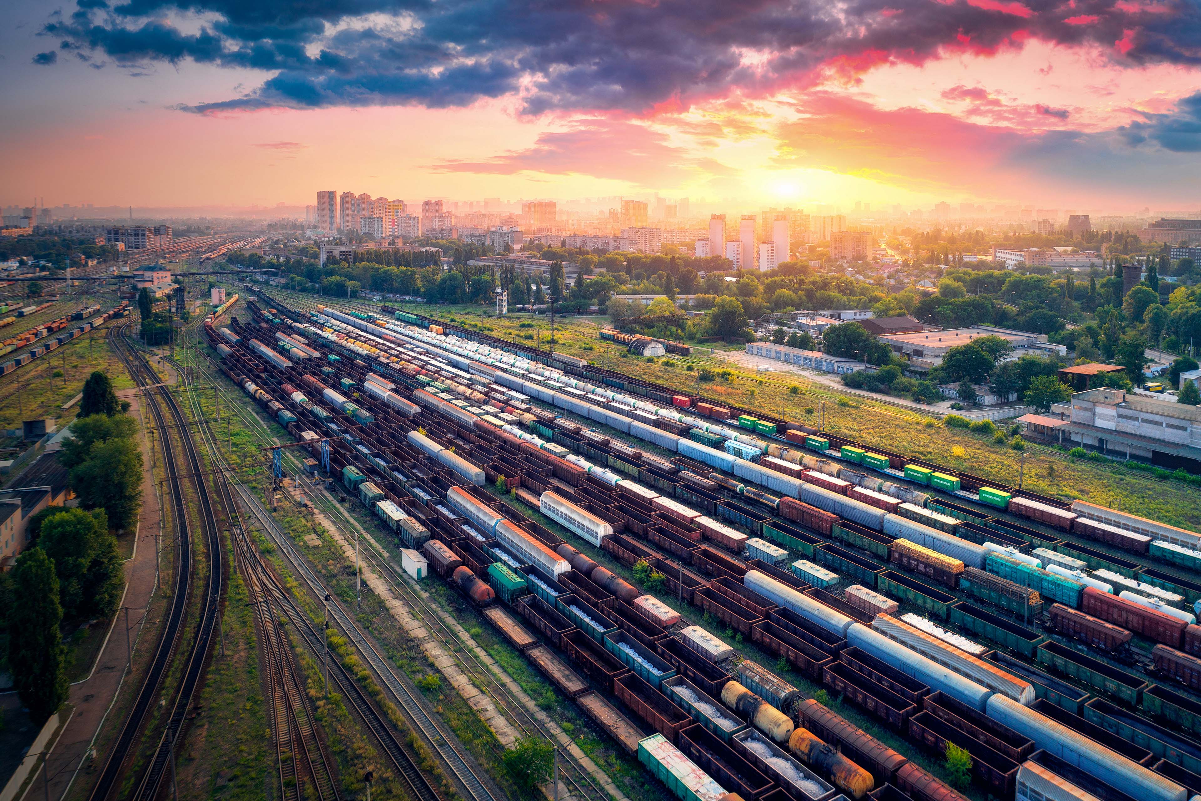 Arial view of freight trains