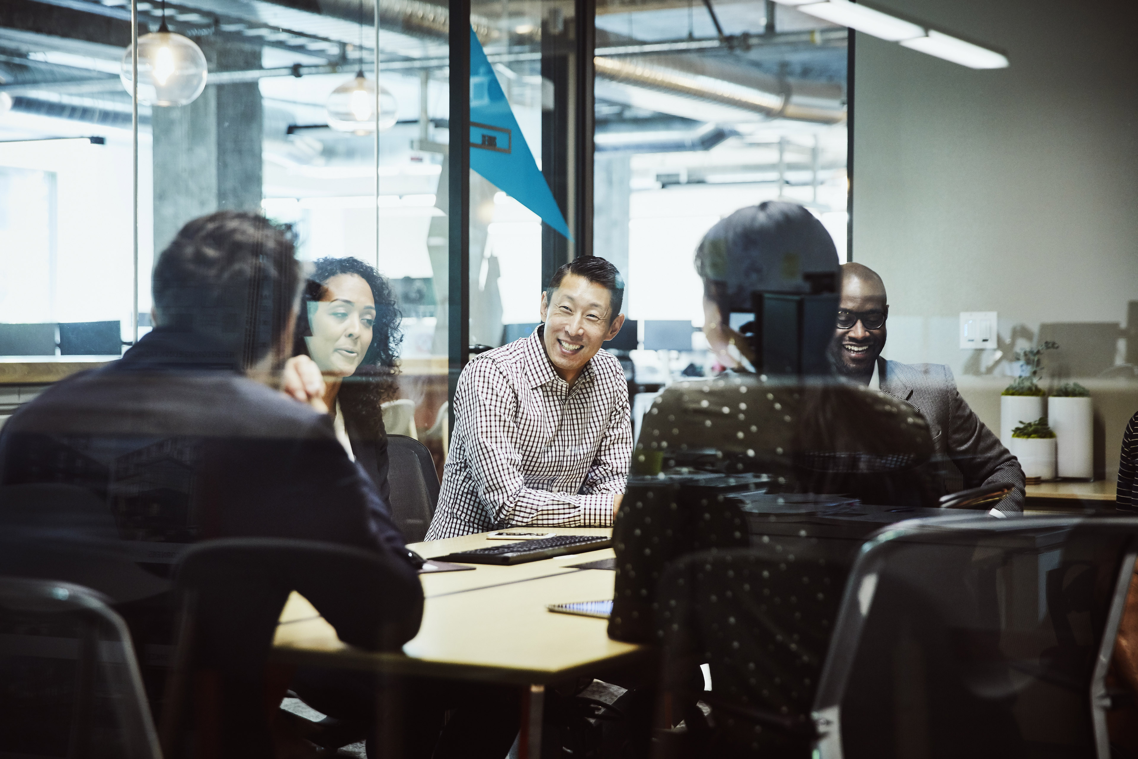 Businessman leading client meeting