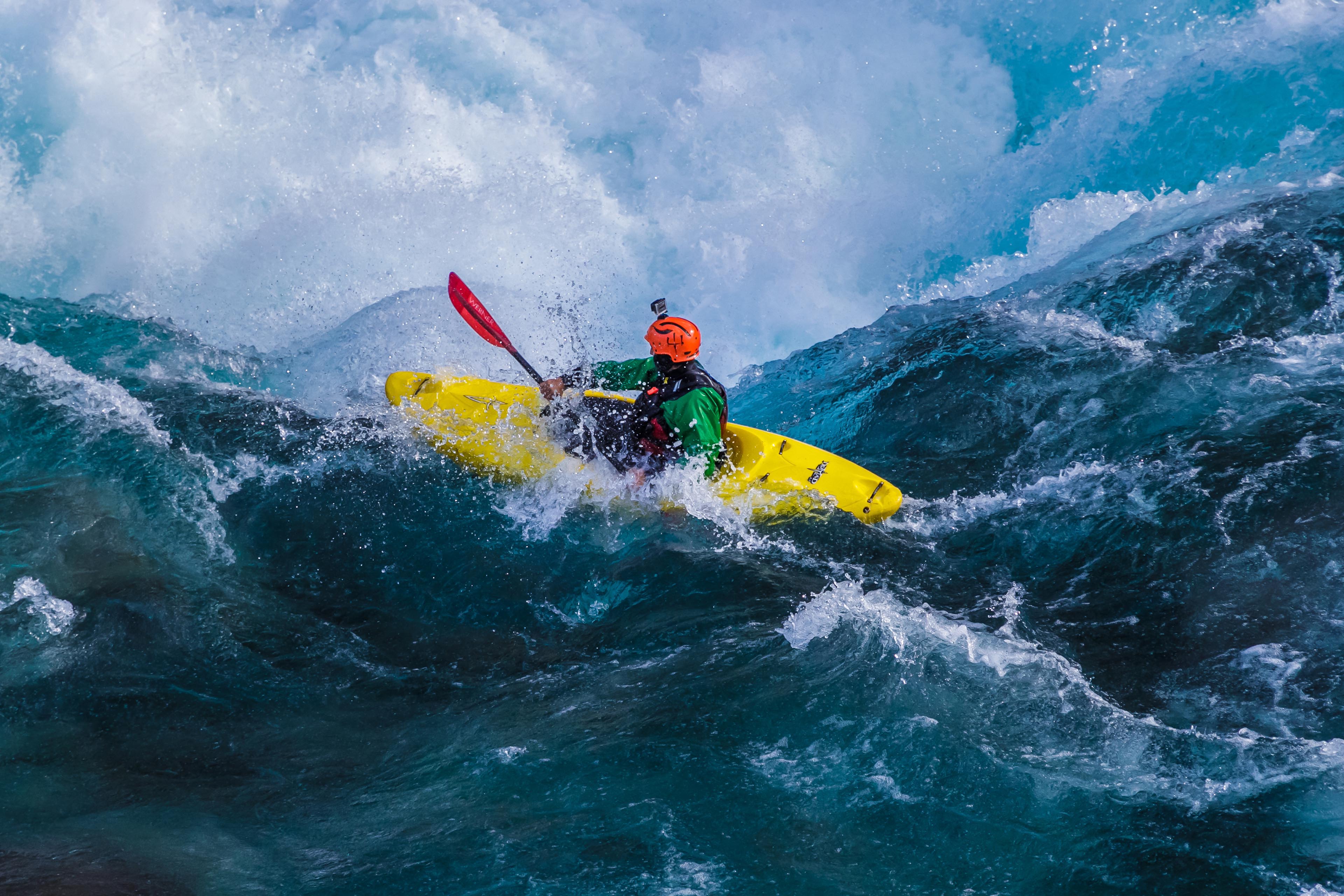 Kayaker descending the Futaleufu River, a class 5 river in Patagonia