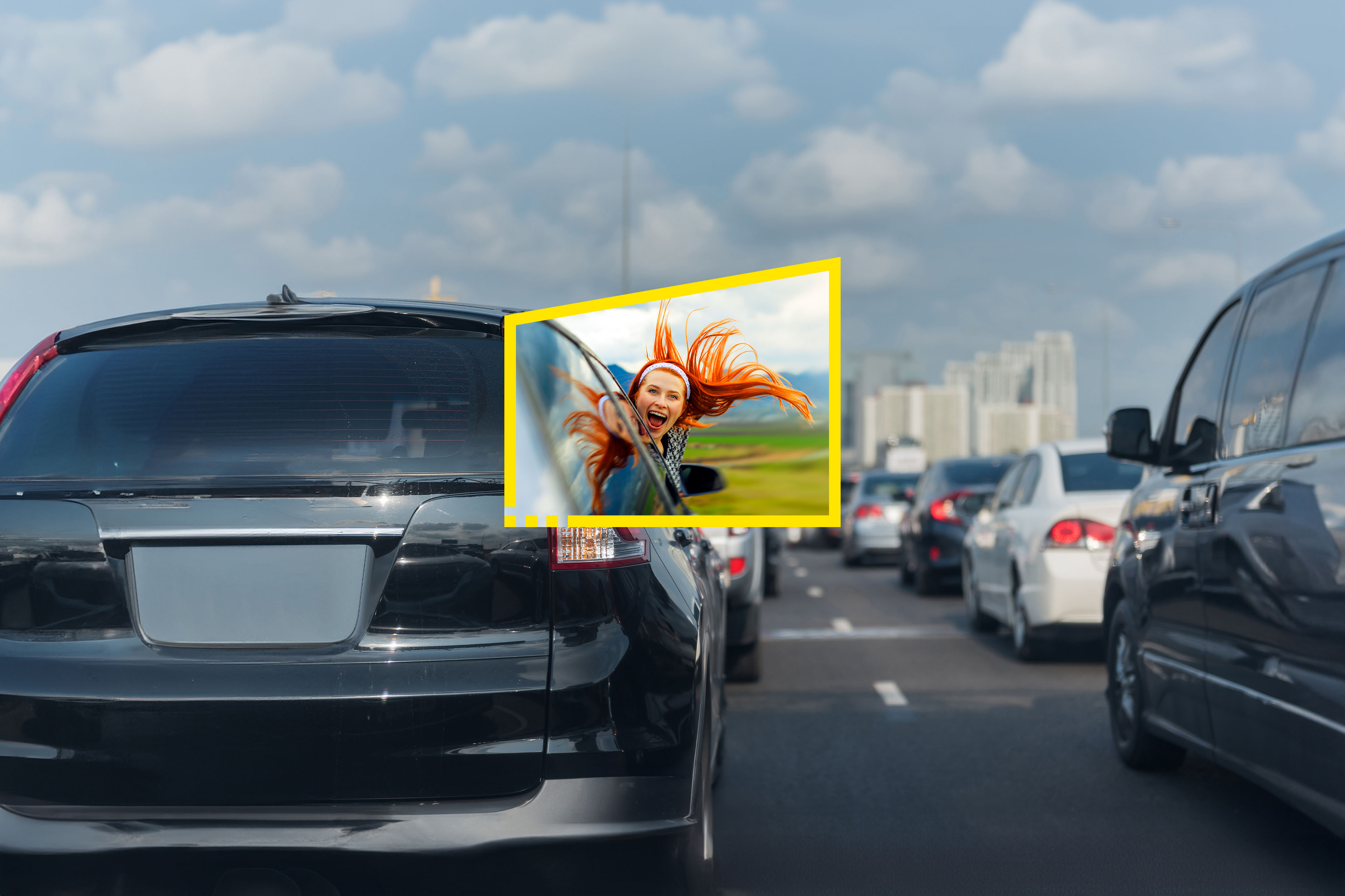 Happy women in traffic