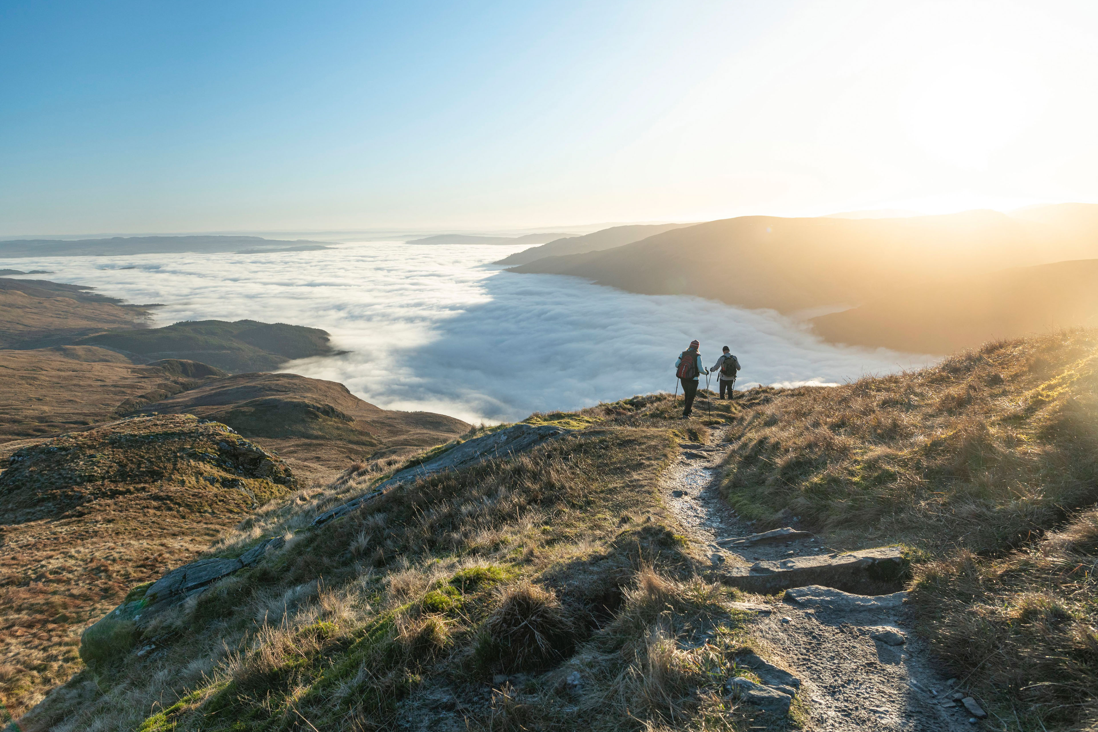 Hiking ben lomond in the mountains of loch lomond