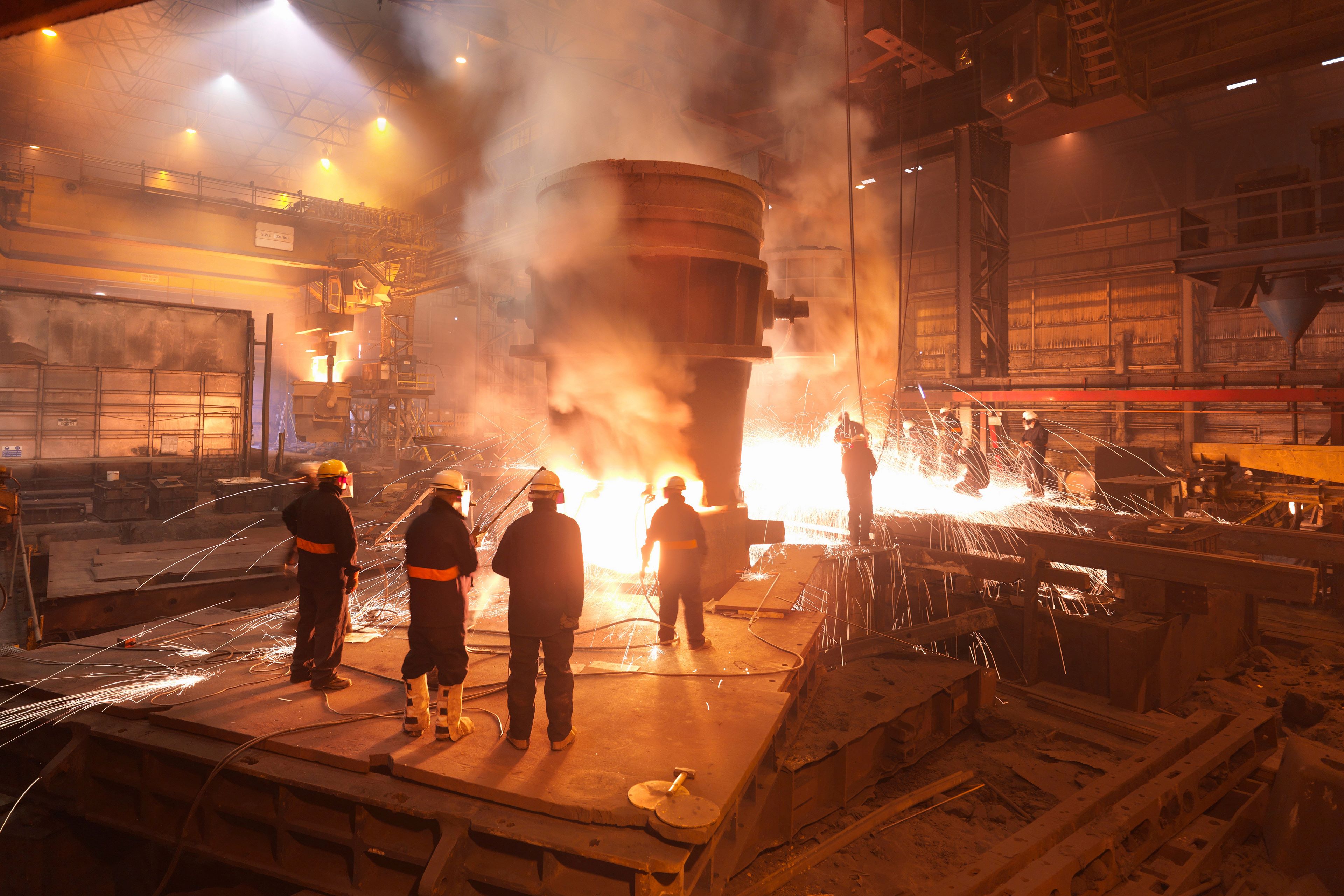 Workers molten steel