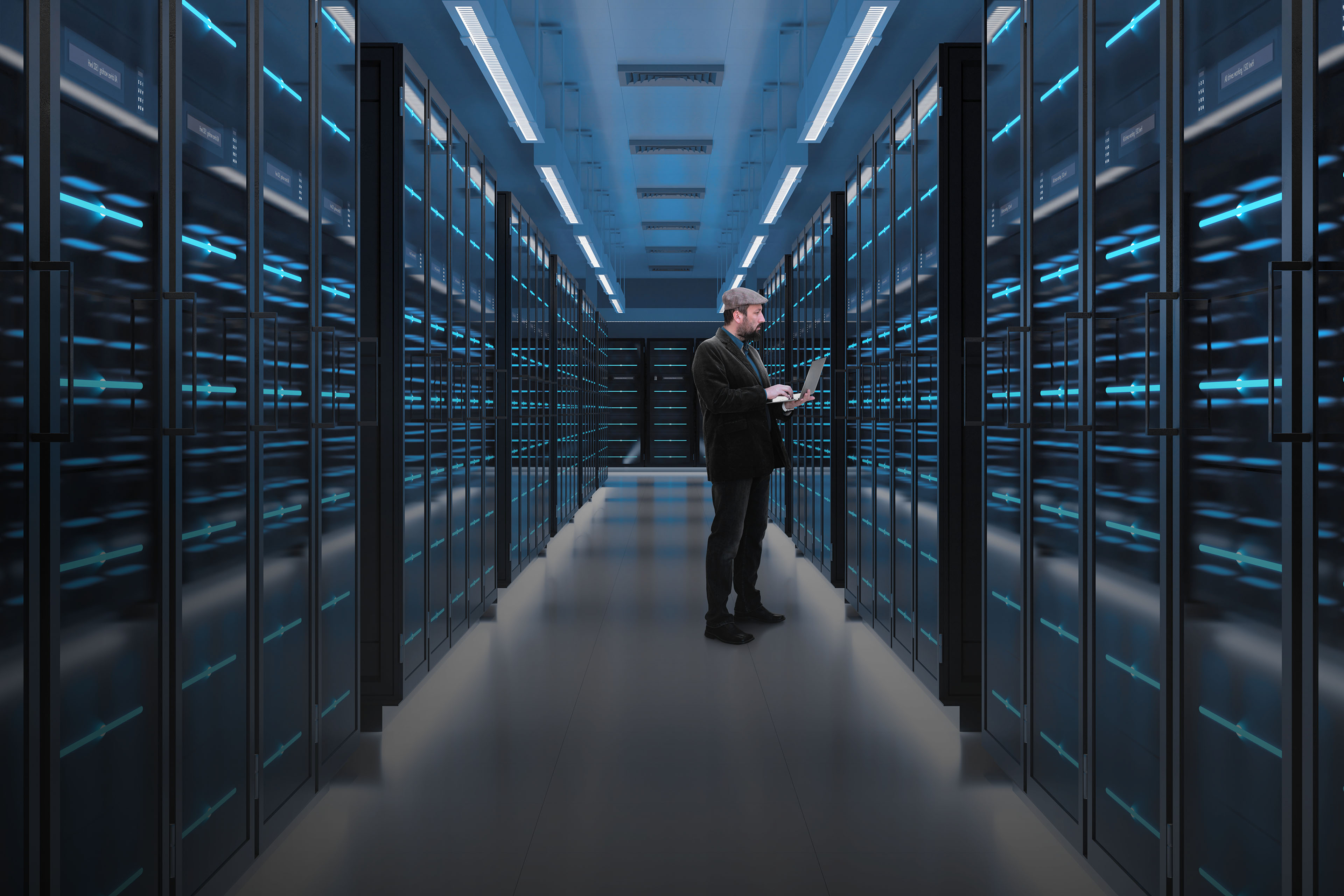 Man Working In server room