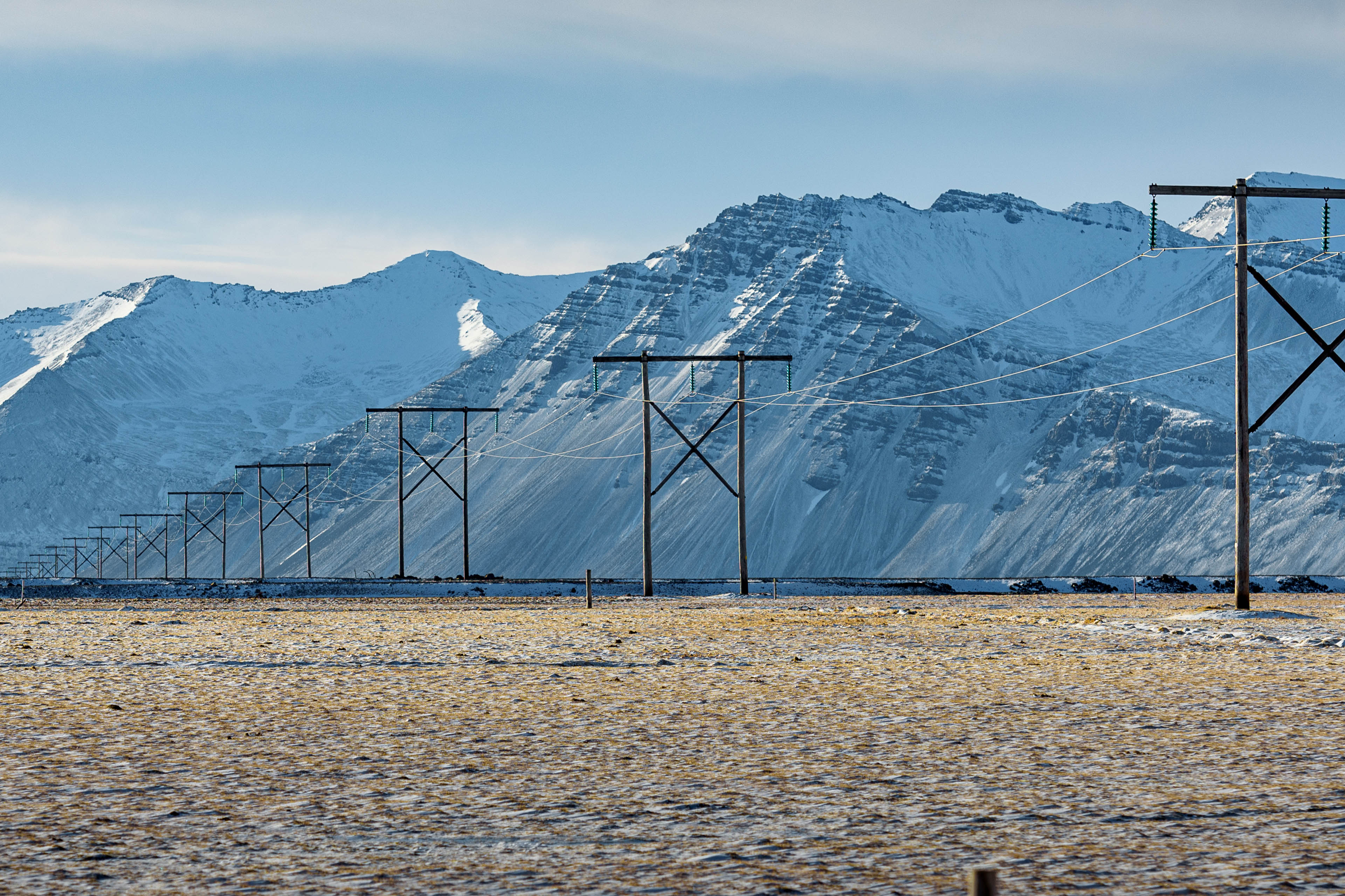 High power tower in winter iceland