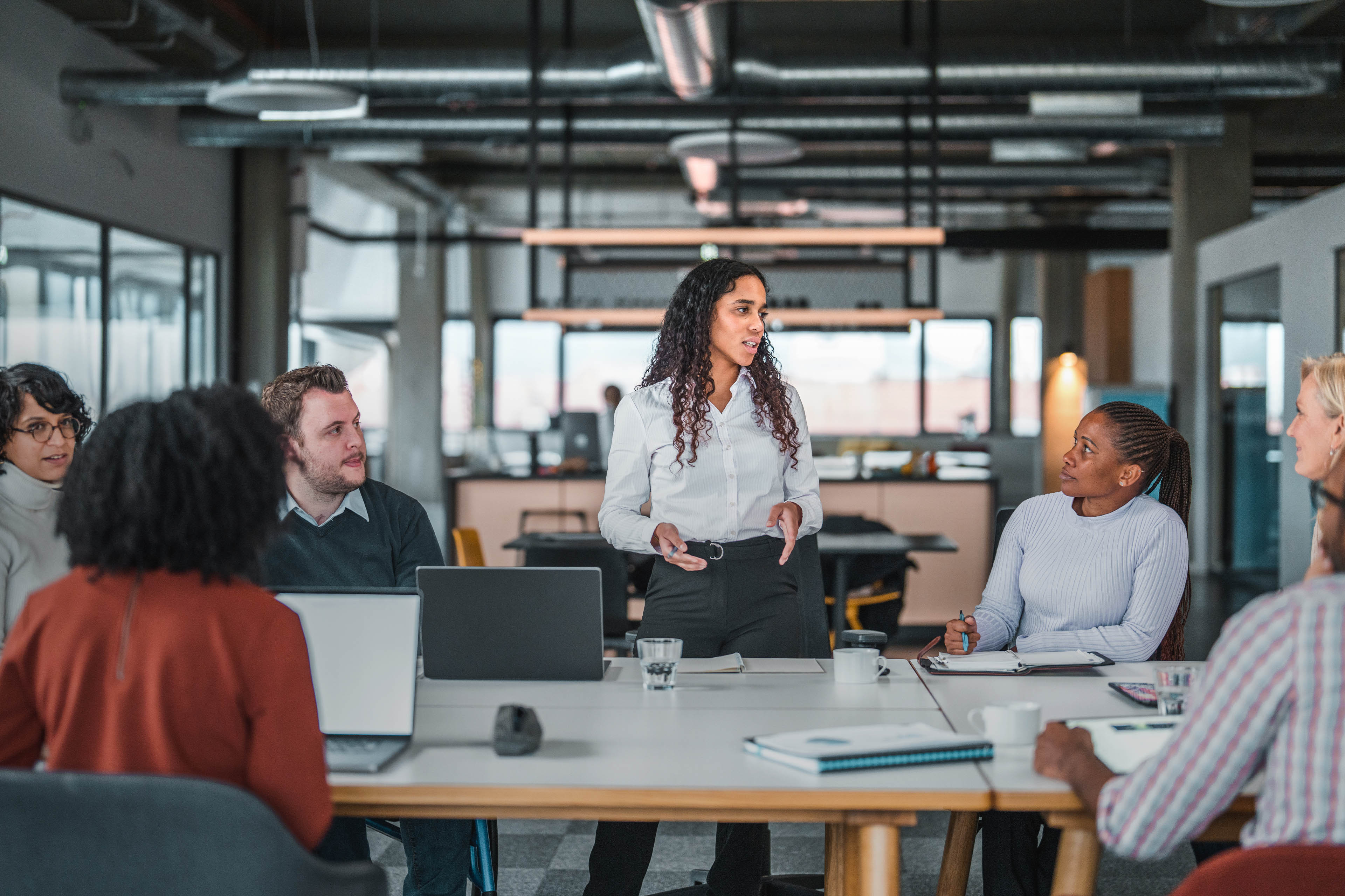 Indoor shot of a diverse group of multi ethnic people having a work meeting.