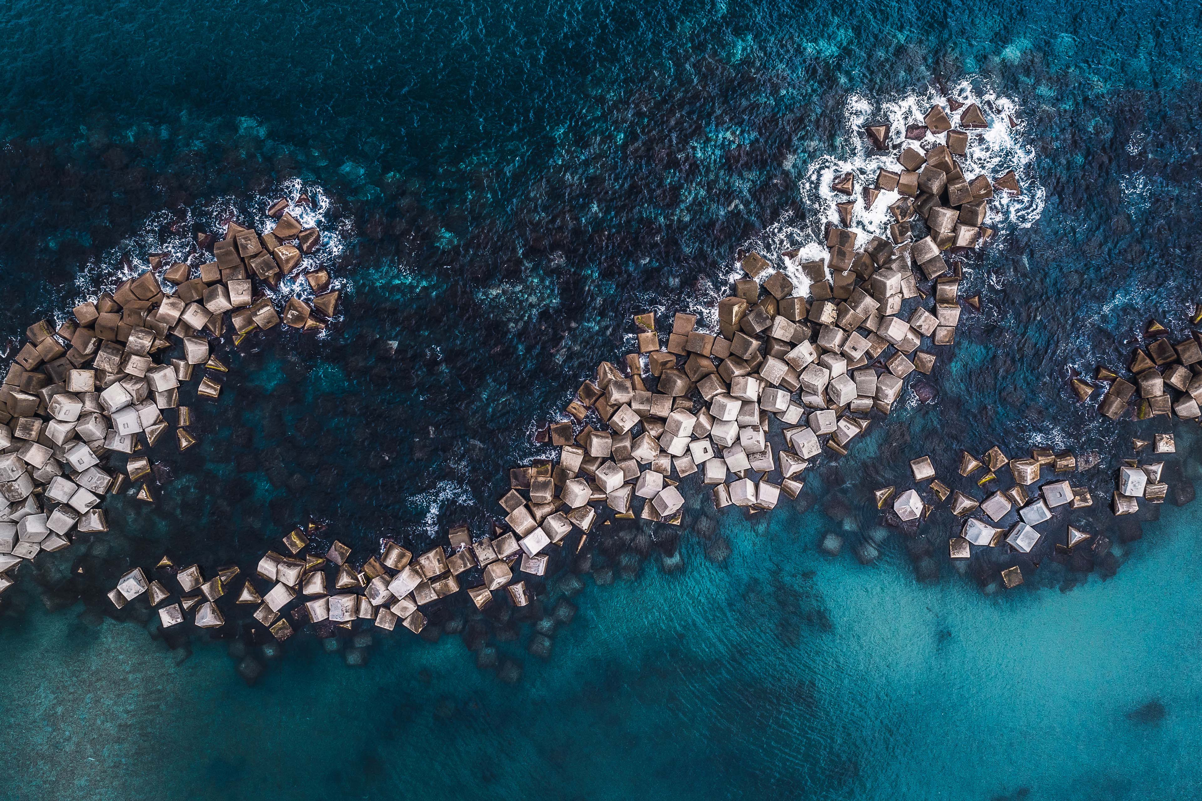 Sea defence structure shot by drone