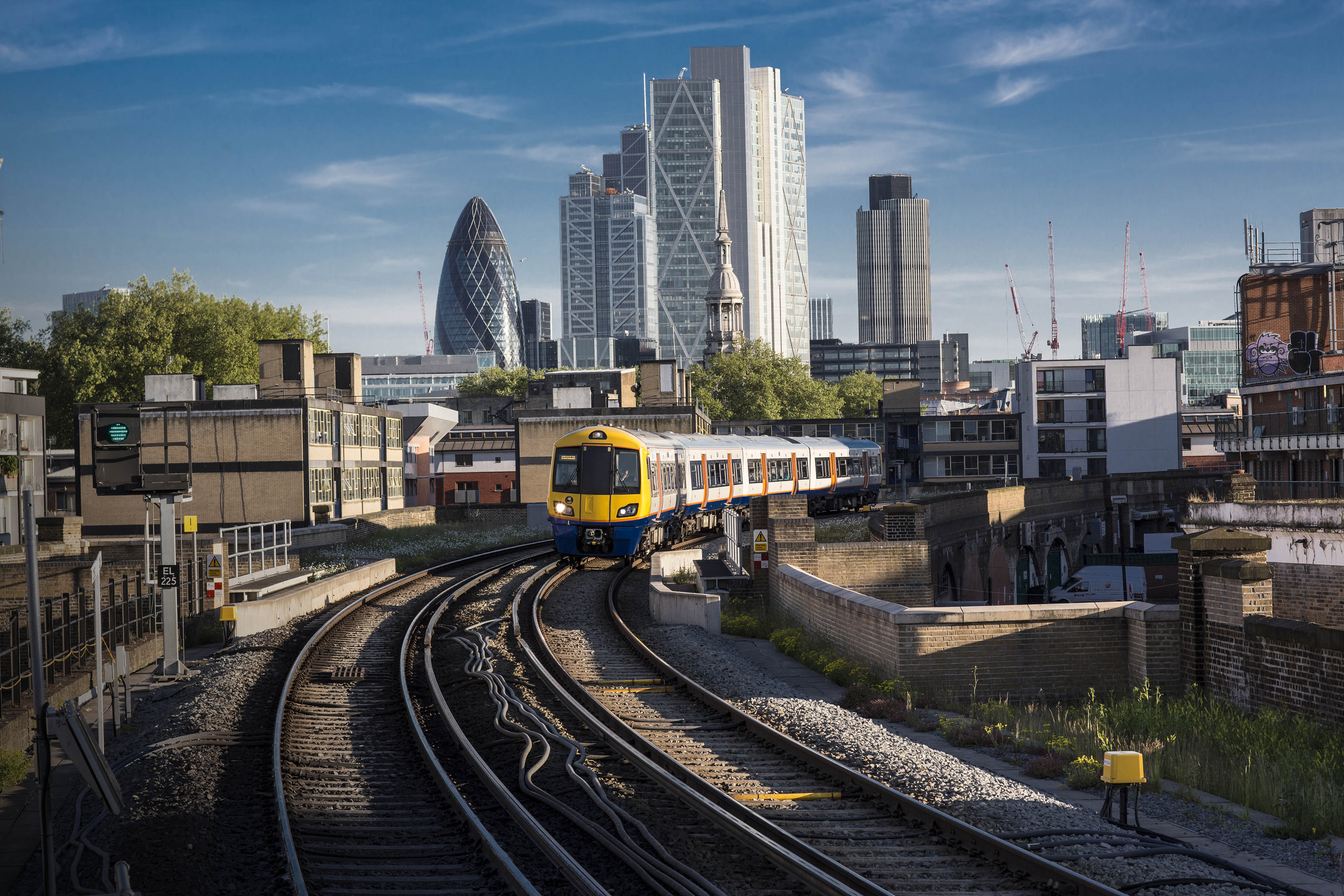 Train leaving the city, London UK