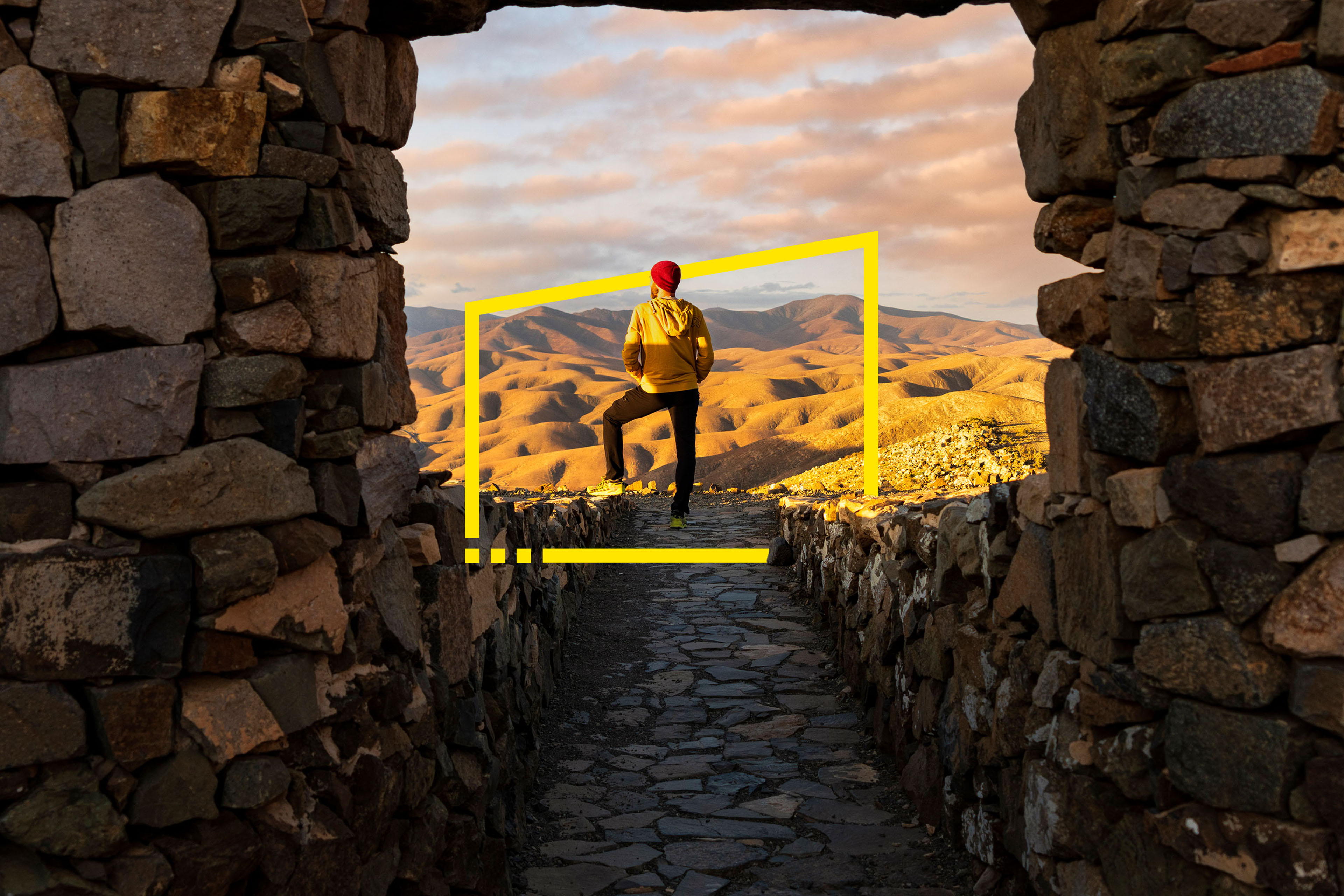 Man looking at desert from Sicasumbre viewpoint Canary Islands.