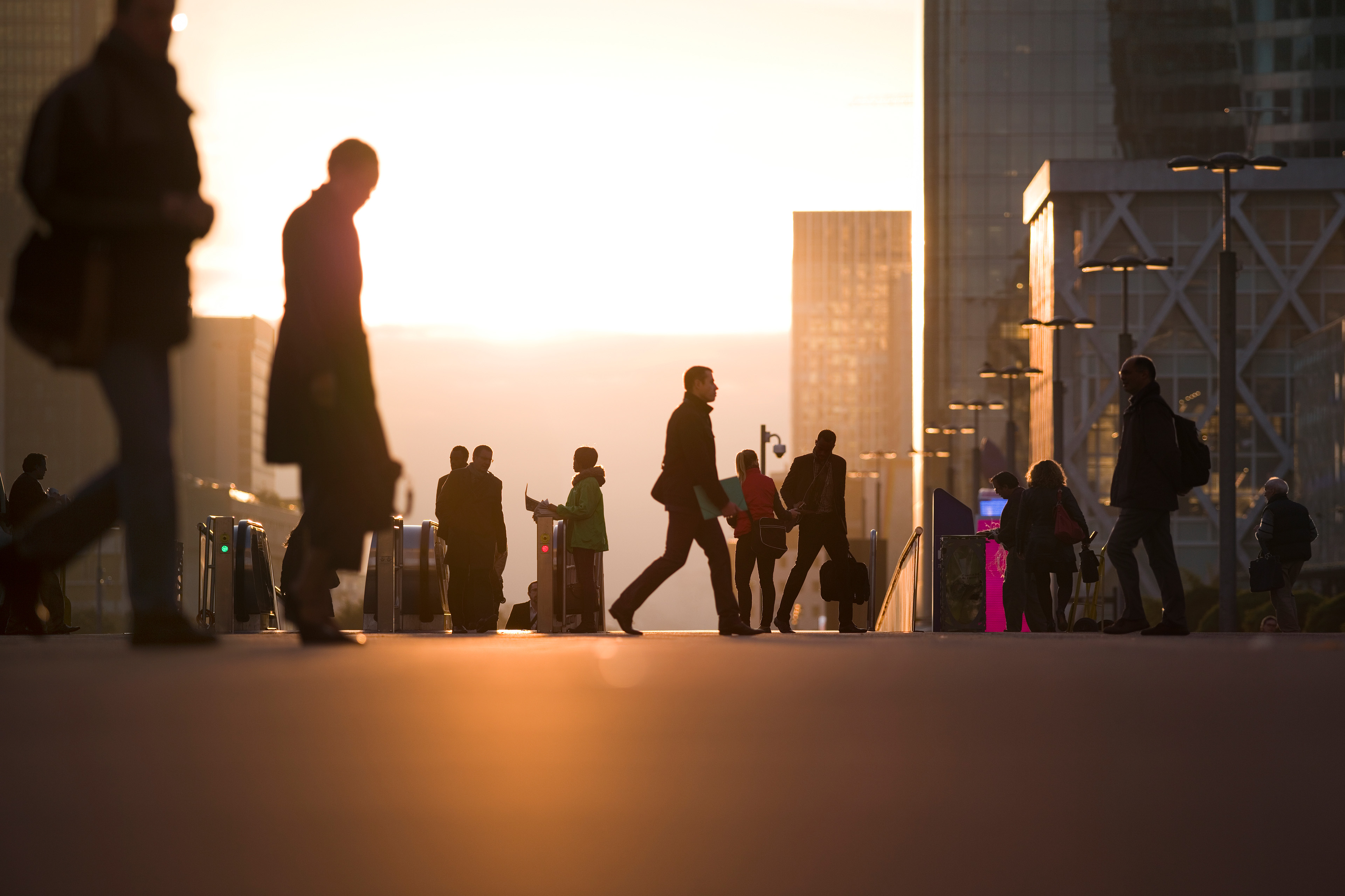 Morning commute at business district of Paris France