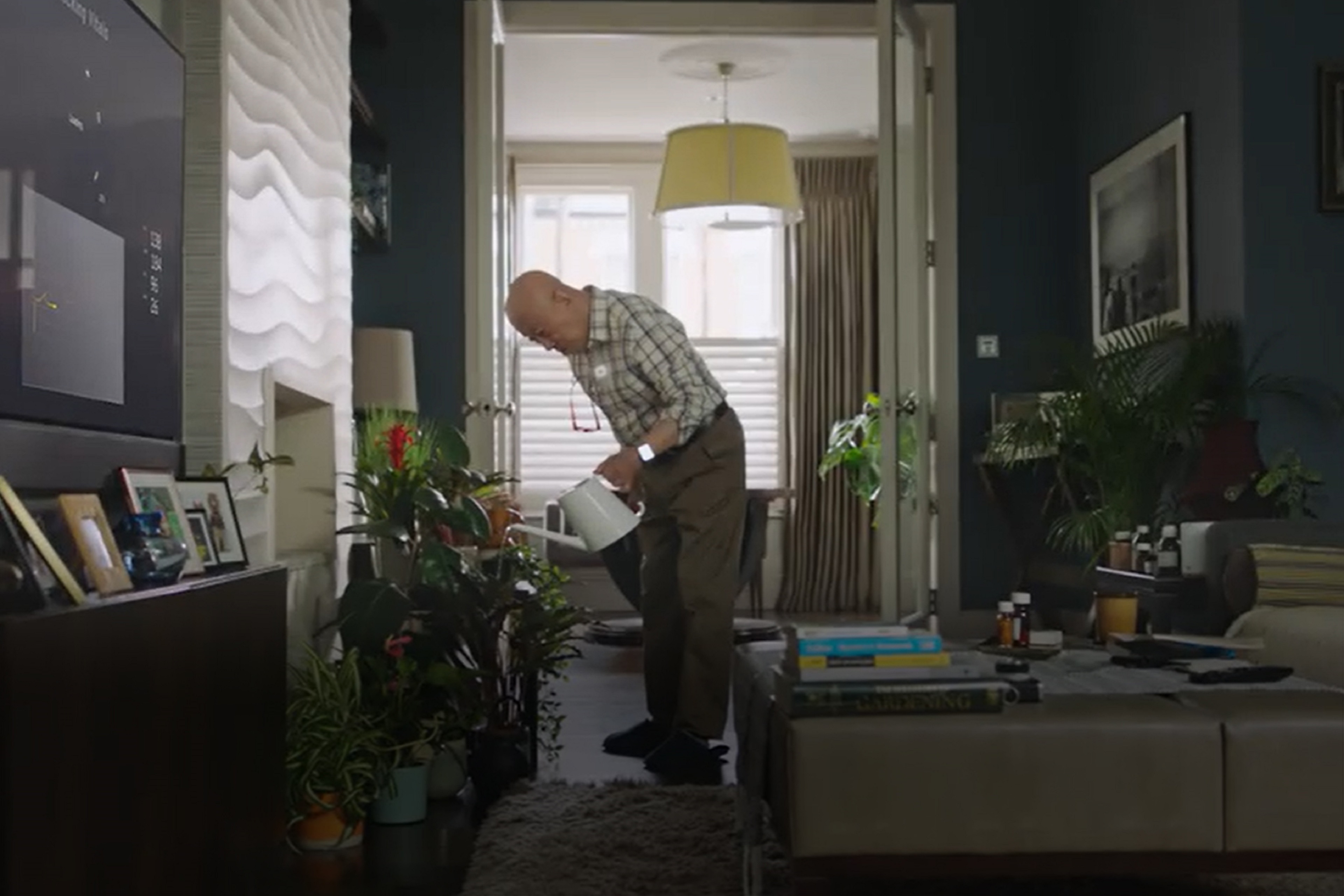 Man watering house plants