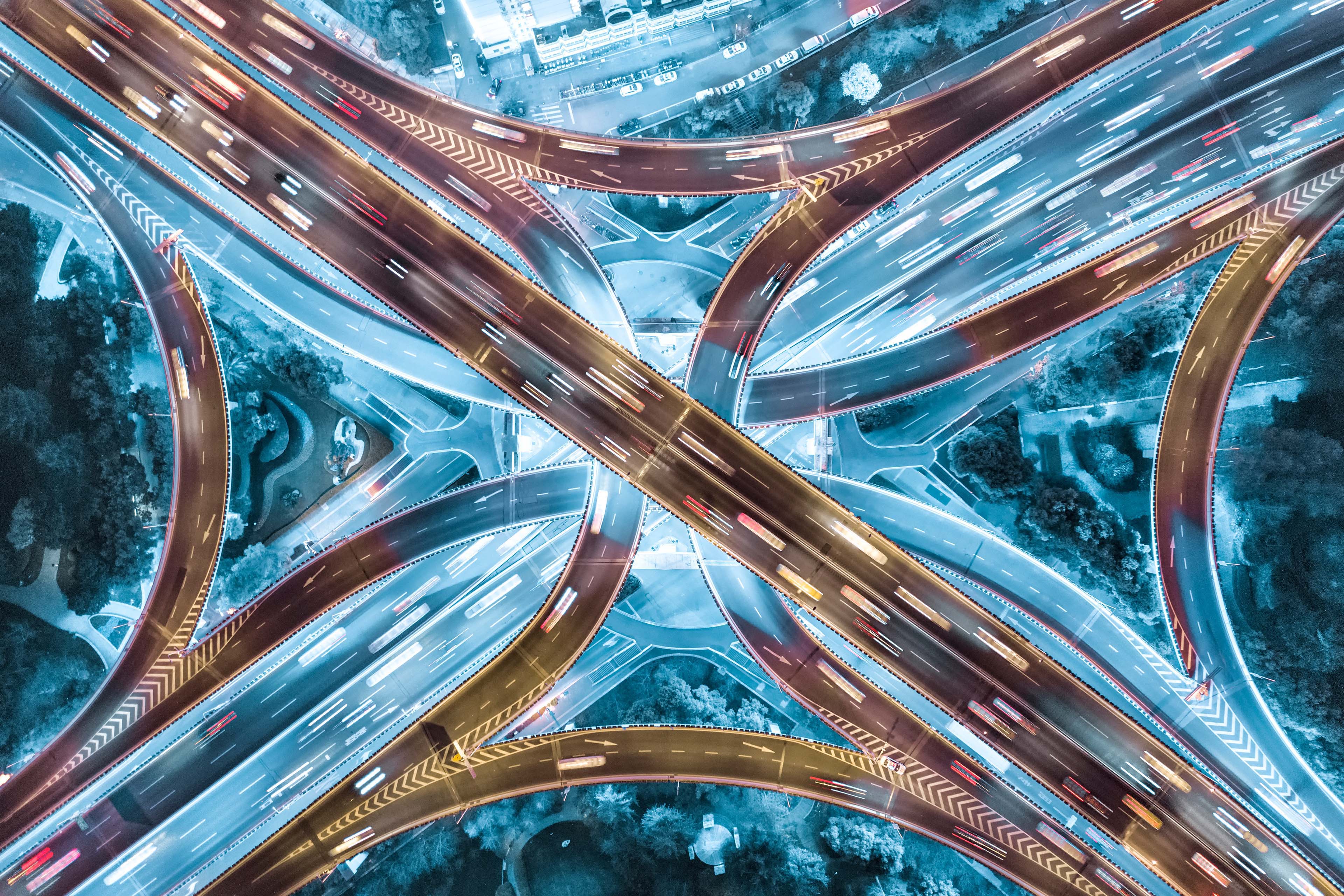 Aerial view of Shanghai highway at night