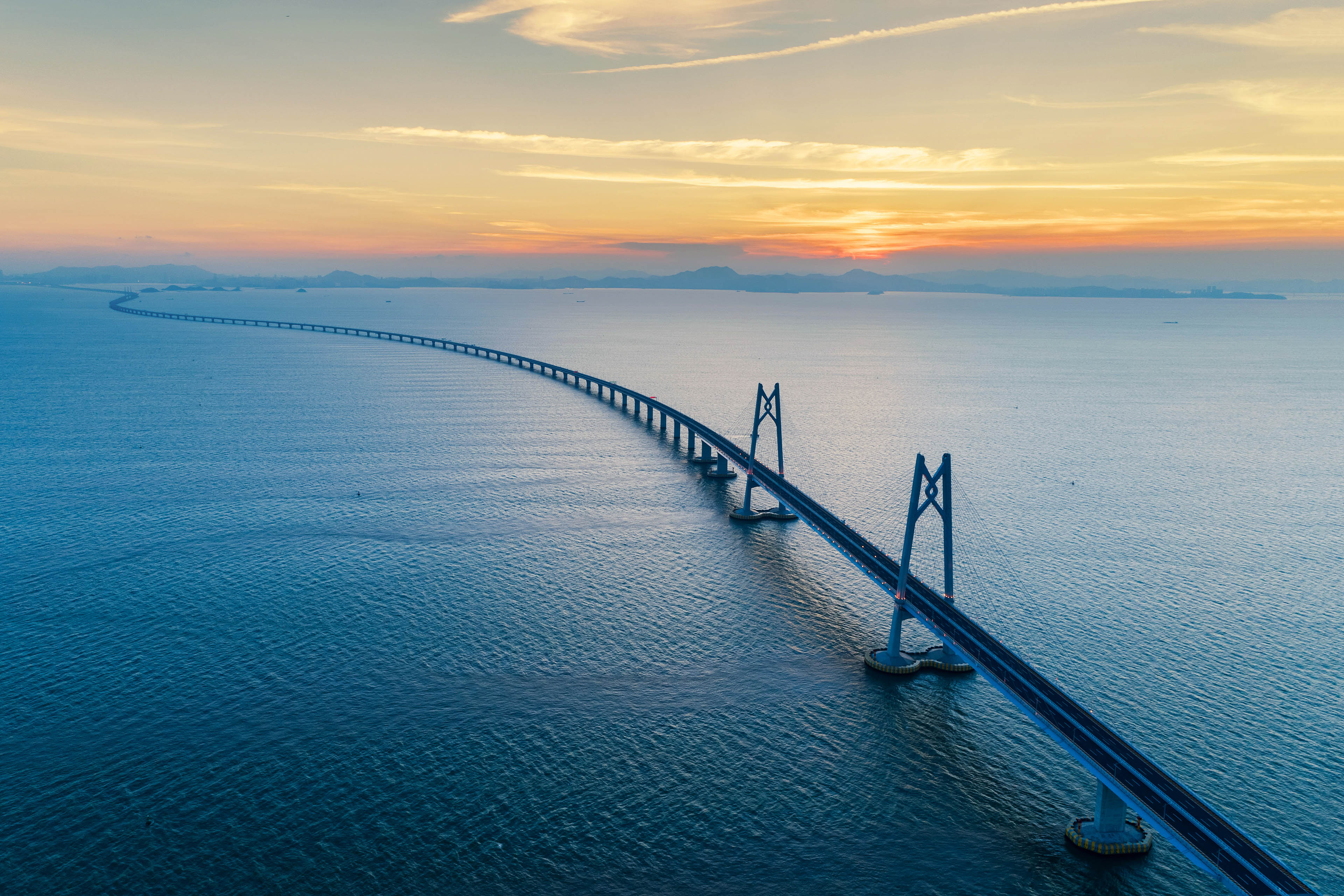 Hong Kong-Zhuhai-Macau Bridge at sunset