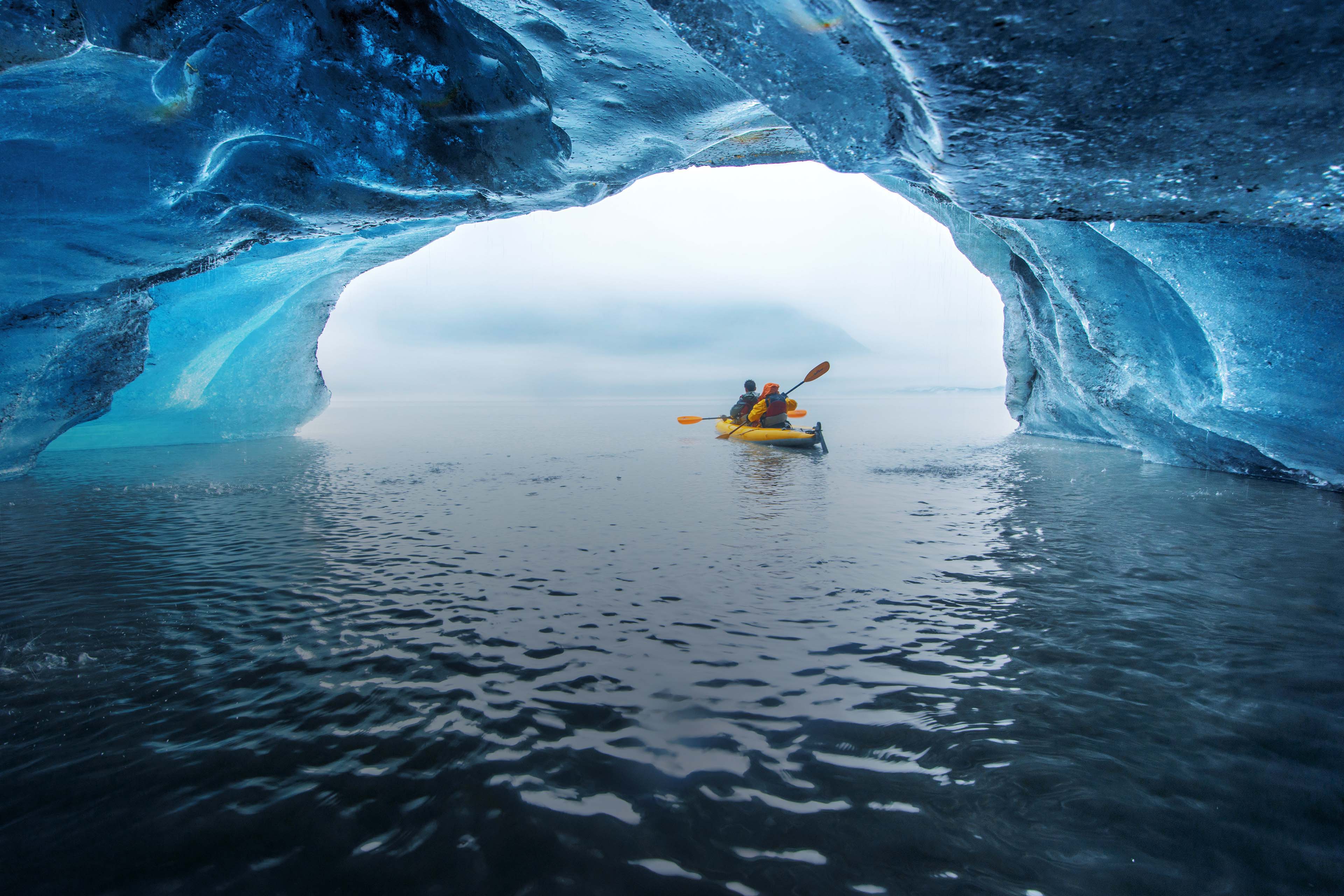 Kayak in ice cave 