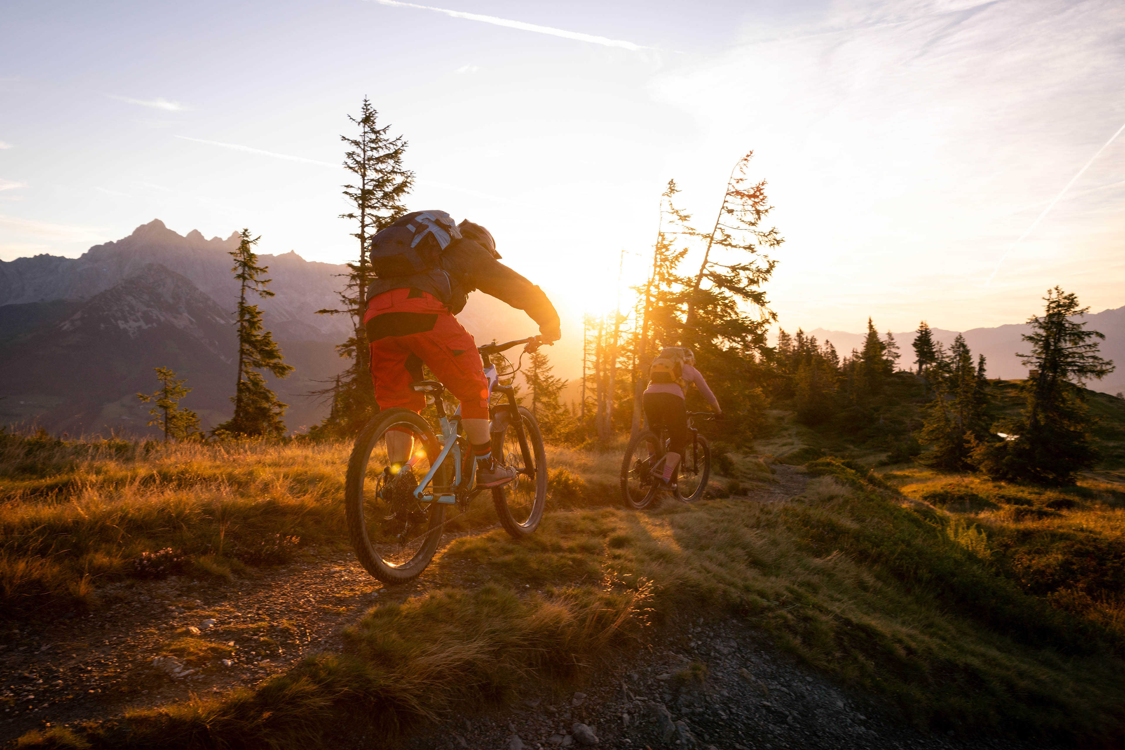 Man riding bicycle on mountain