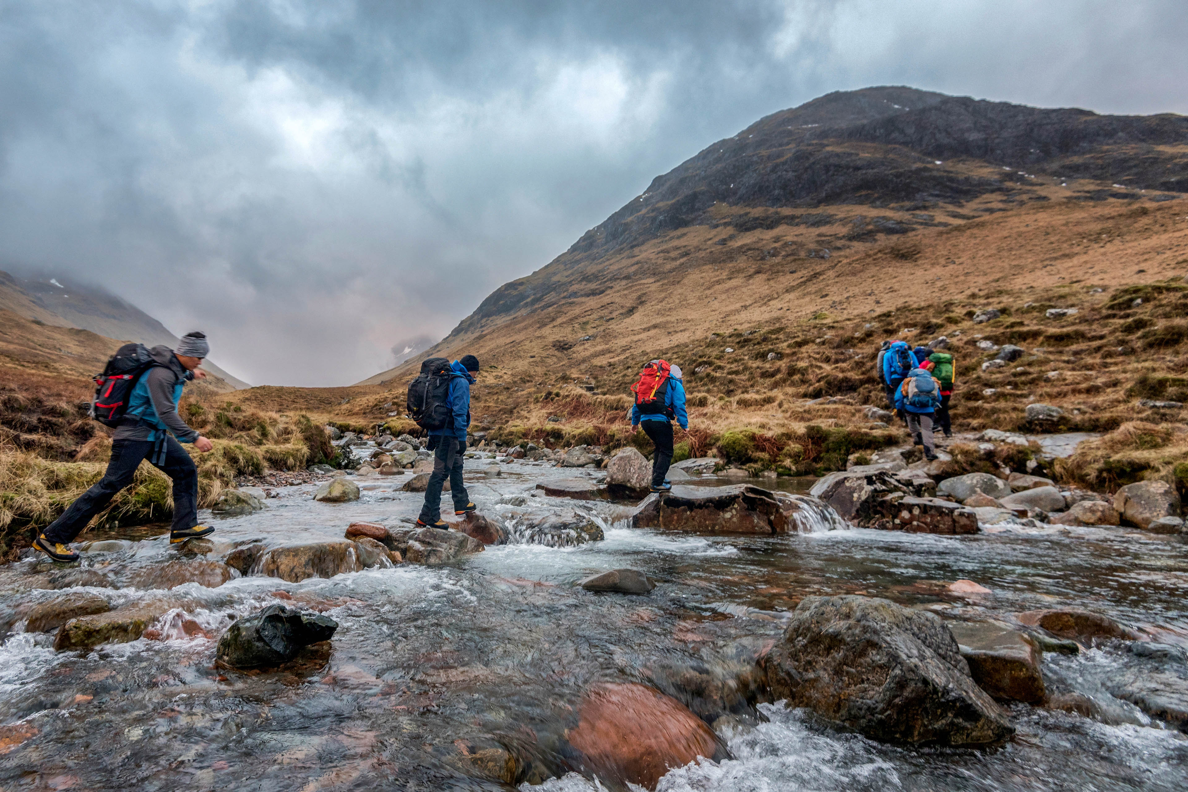 Trekkinng at srom lairig glencoe scotland