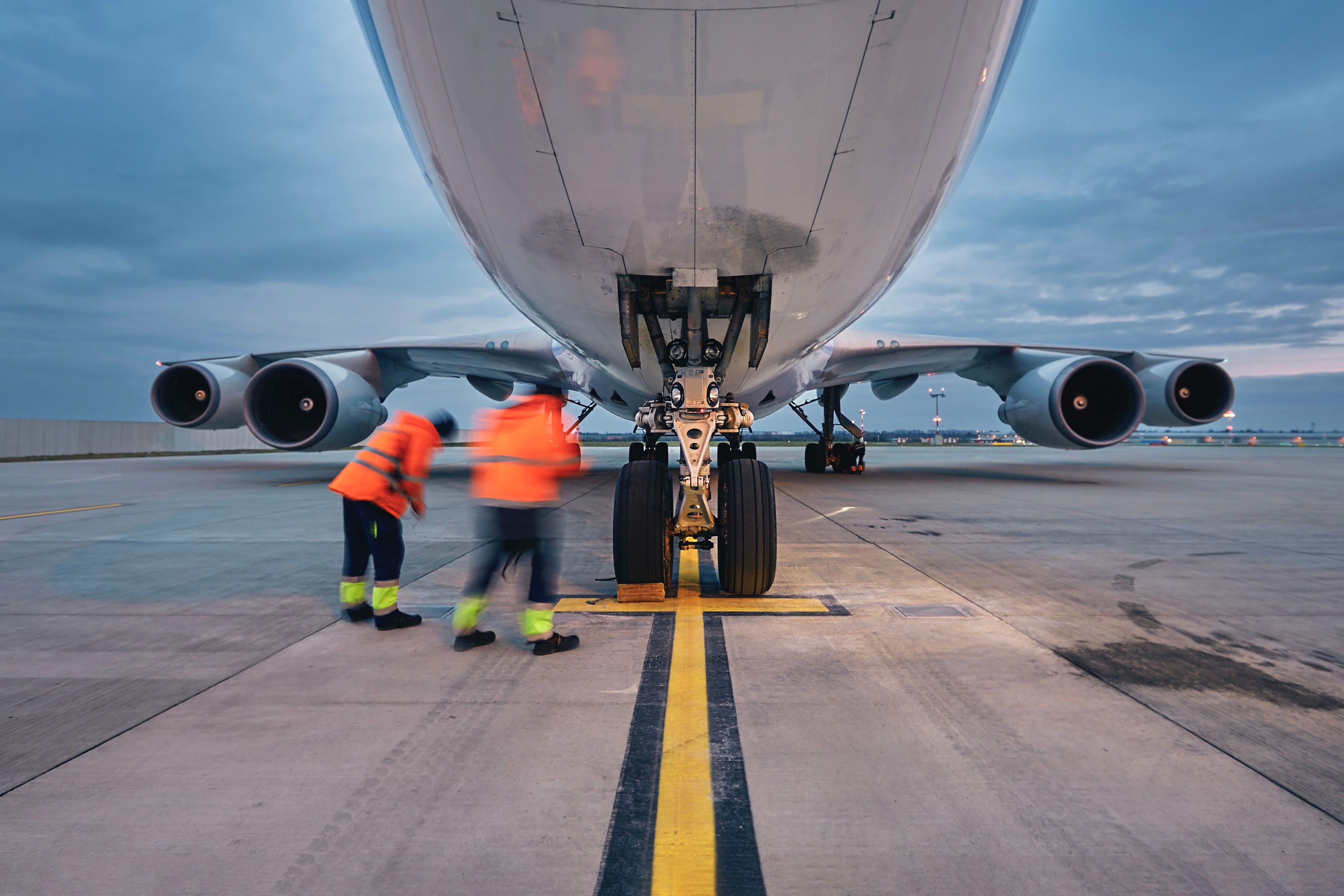 Low angle view of freight airplane.