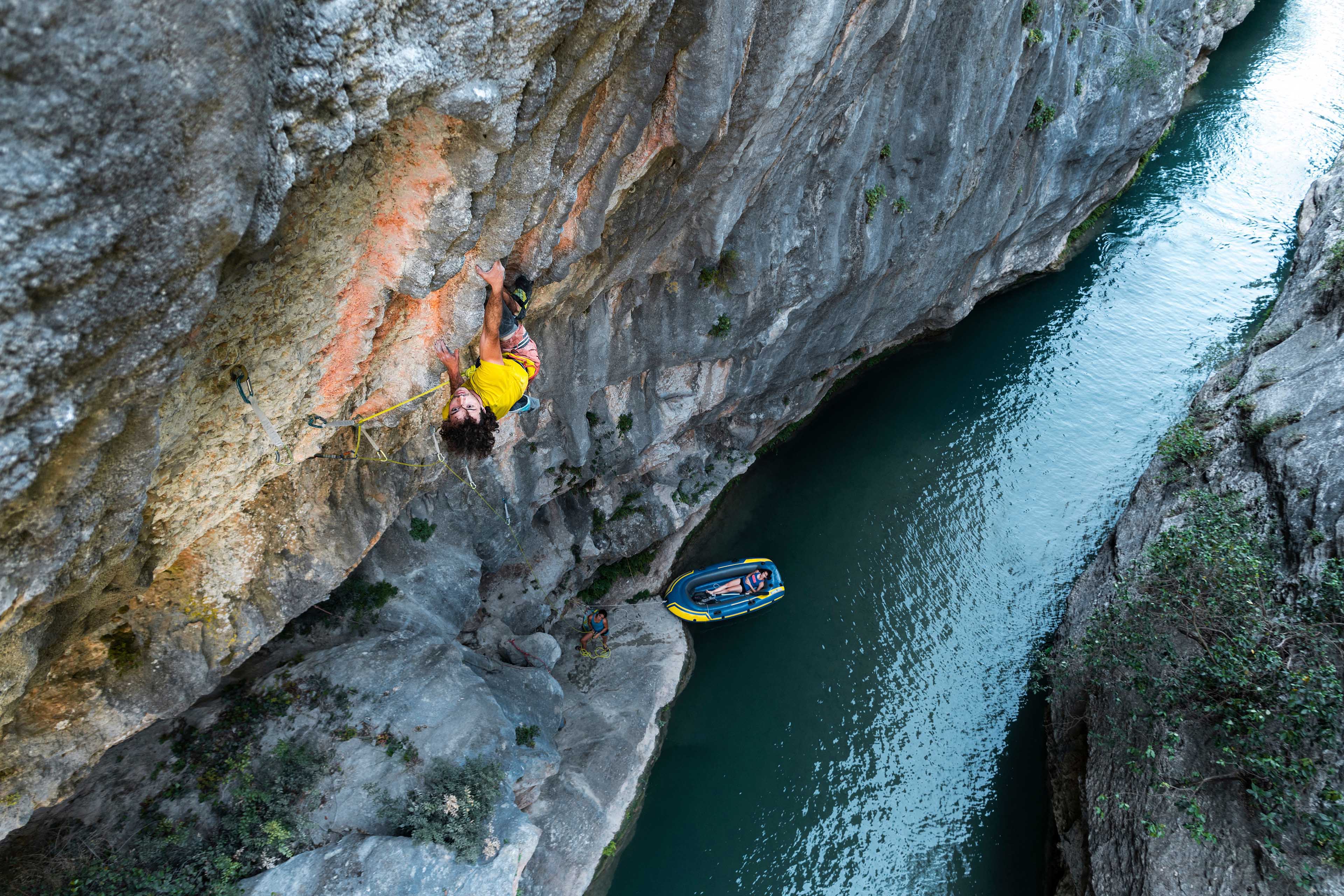 Sportsman rock climbing